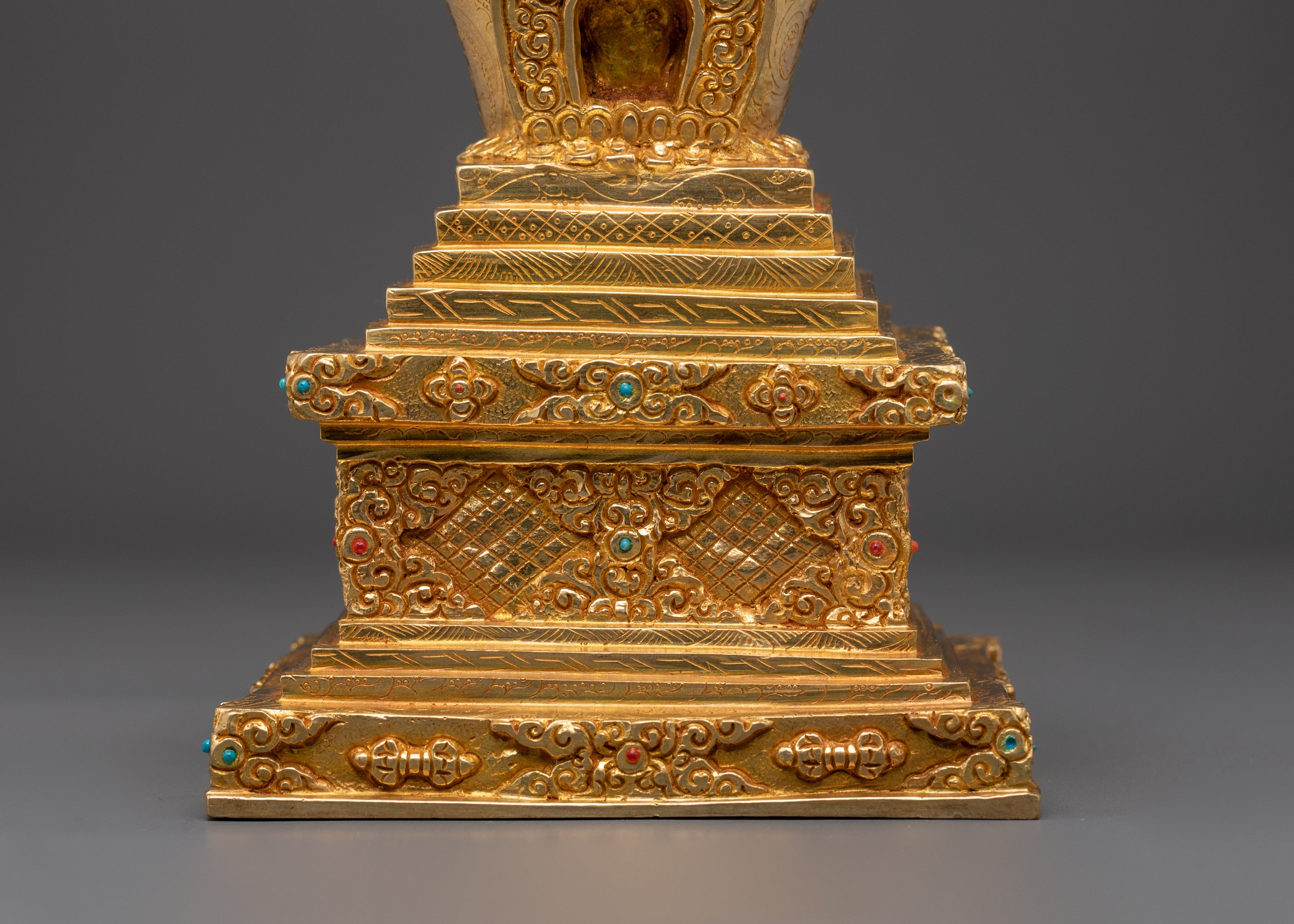 Handcrafted Gold Plated Stupa | Tibetan Buddhist Shrine Decor