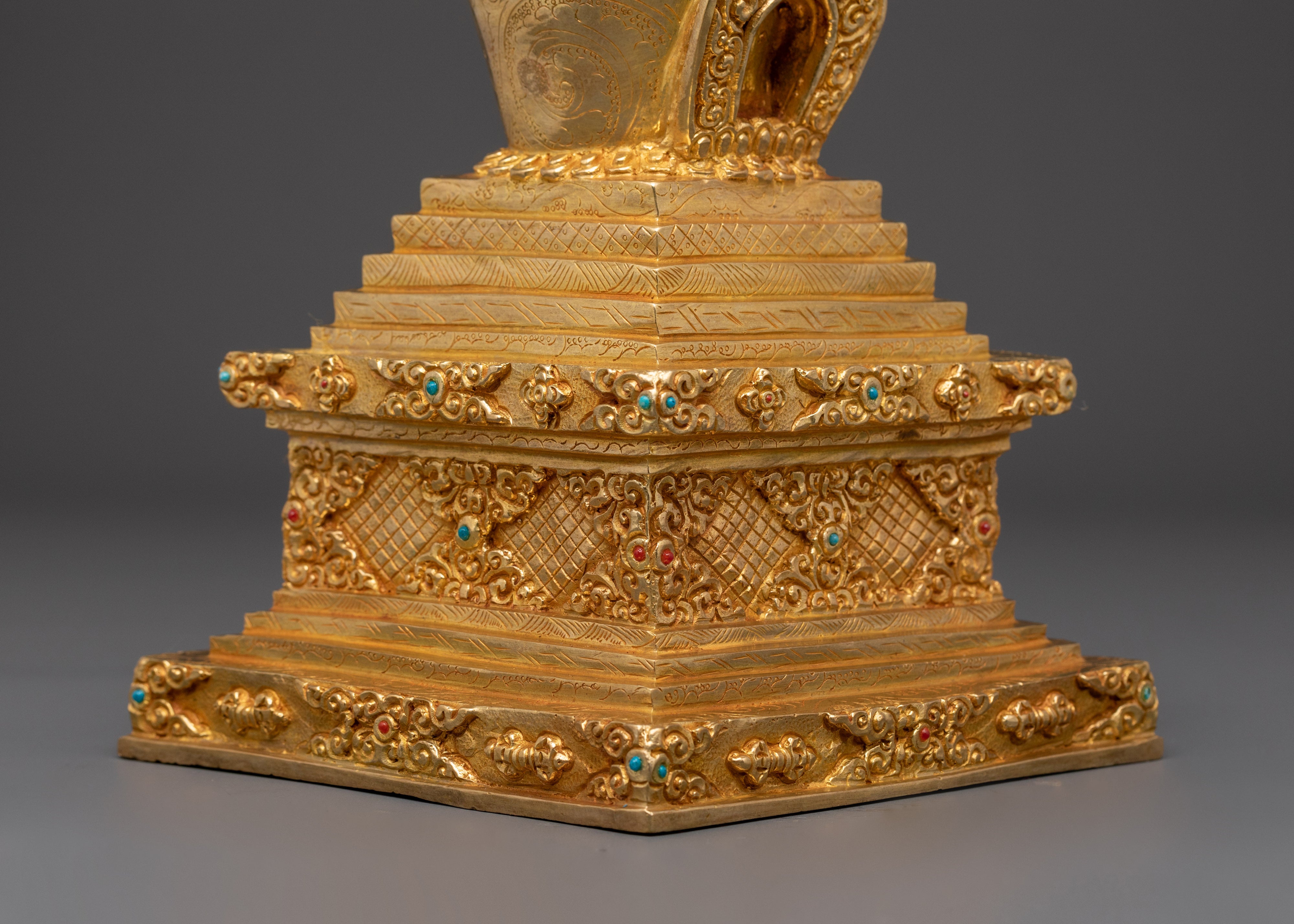 Handcrafted Gold Plated Stupa | Tibetan Buddhist Shrine Decor