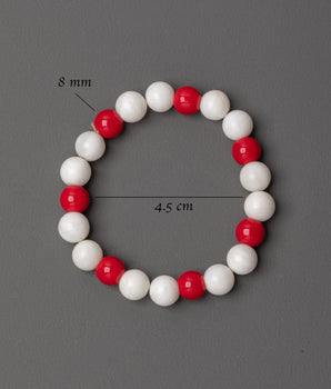 Handmade Red White Beaded Bracelet | Lightweight 8mm Artificial Bead Jewelry