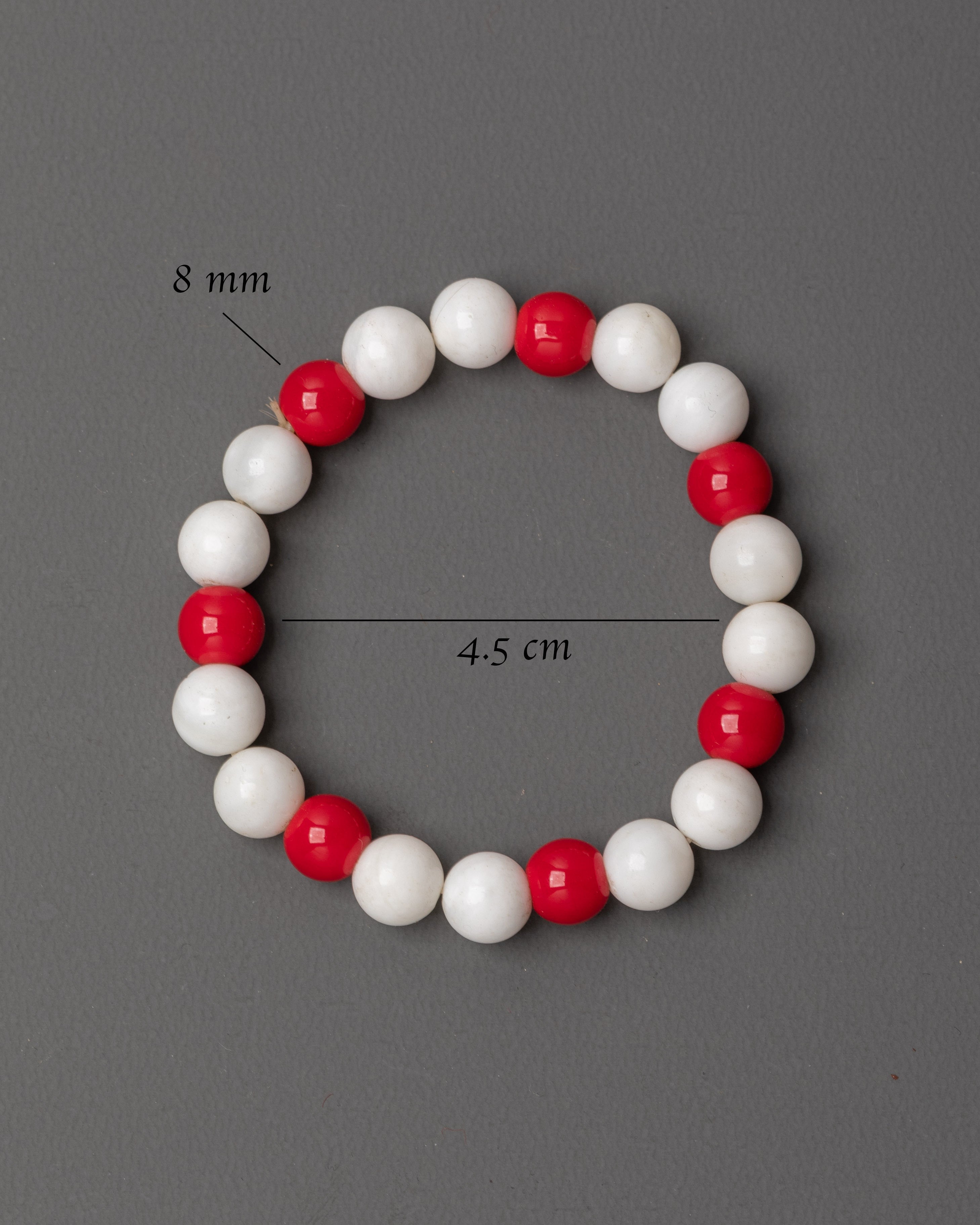 Handmade Red White Beaded Bracelet | Lightweight 8mm Artificial Bead Jewelry