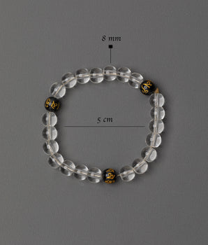 Clear Bead Bracelet Handmade | 8mm Artificial Beads with Black and Gold Accents