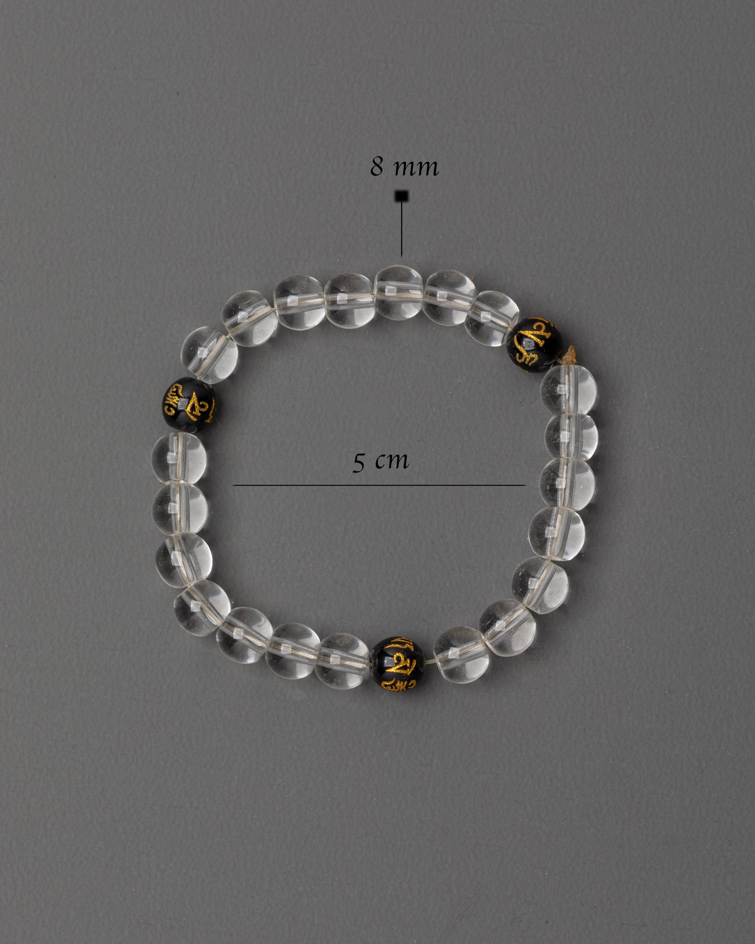 Clear Bead Bracelet Handmade | 8mm Artificial Beads with Black and Gold Accents