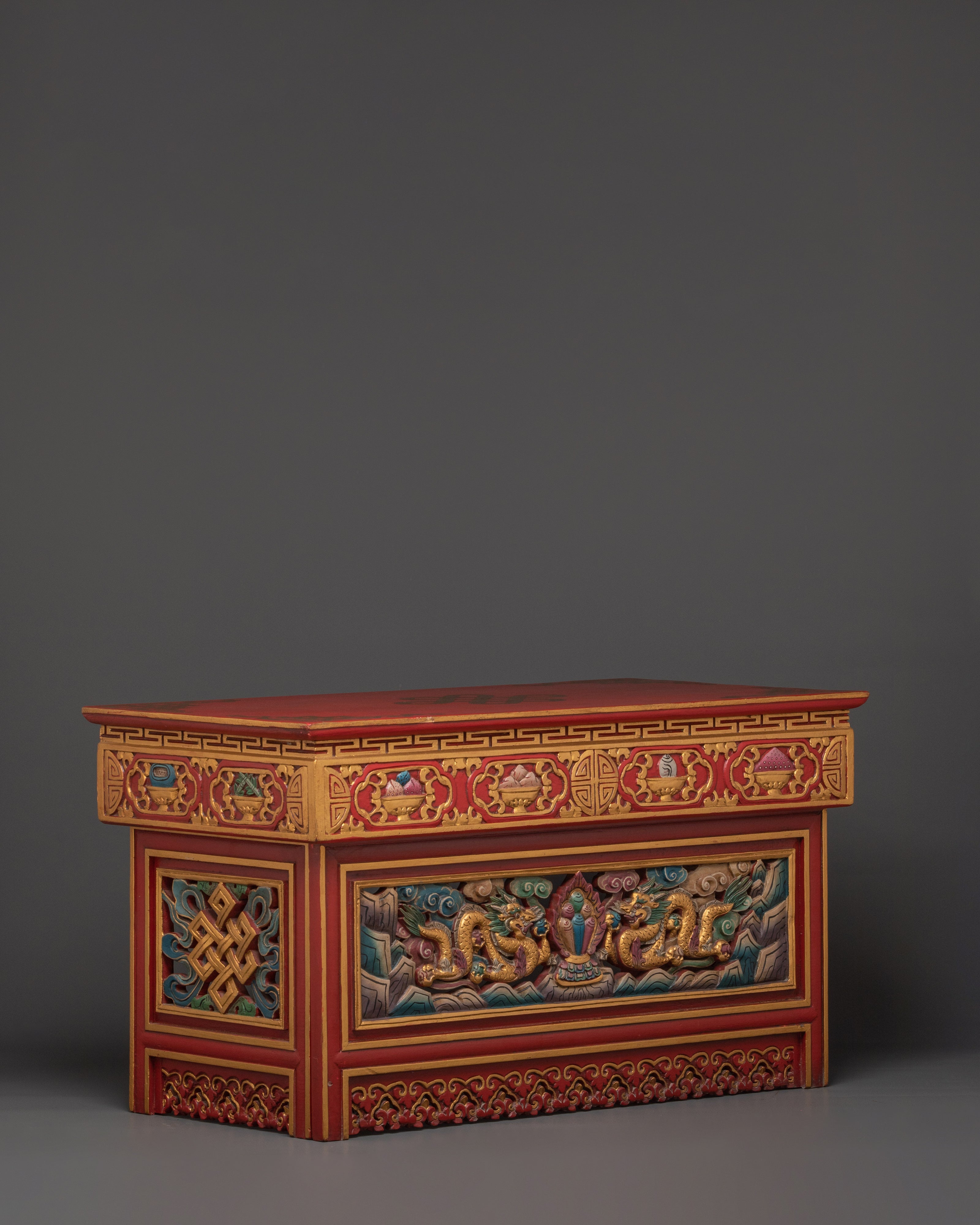 Tibetan Folding Table for Home Decor | Wooden Table with Acrylic Paintings