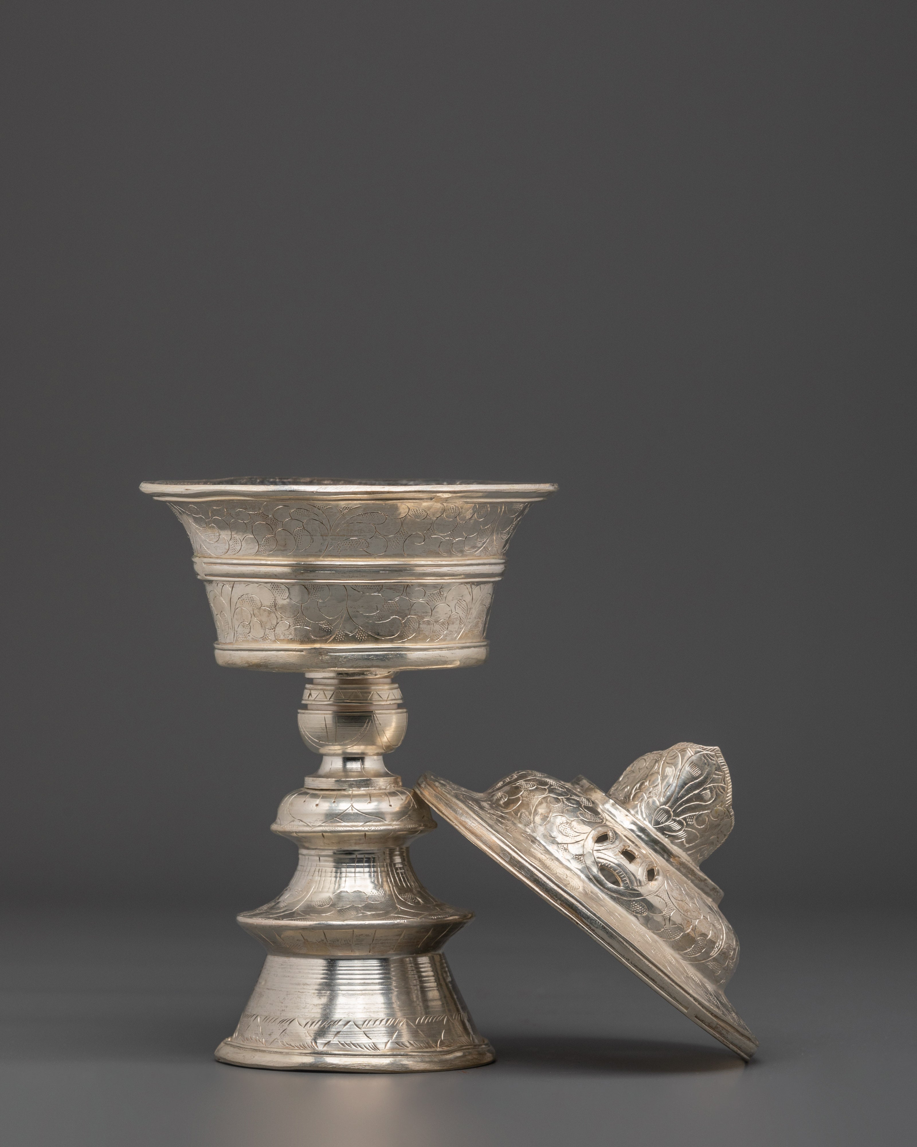 Spiritual Sacred Butter Lamp for Altar | Copper and Silver Plated Design for Spiritual Rituals