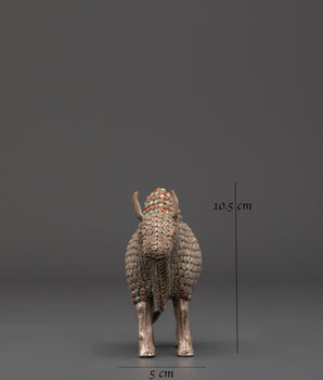 Handcrafted Bull Figurine | Silver-Plated Bull Sculpture with Coral and Turquoise Inlays