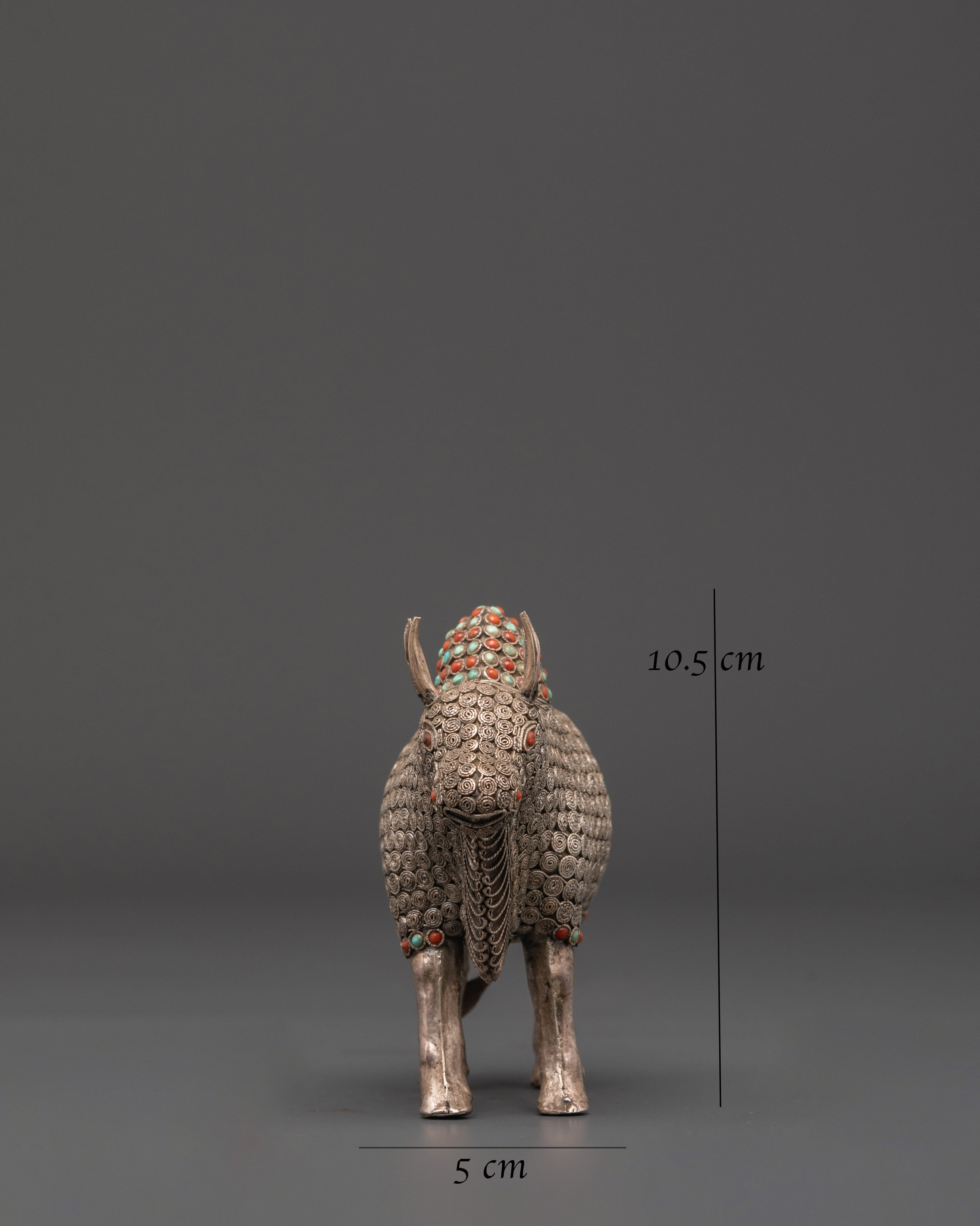 Handcrafted Bull Figurine | Silver-Plated Bull Sculpture with Coral and Turquoise Inlays