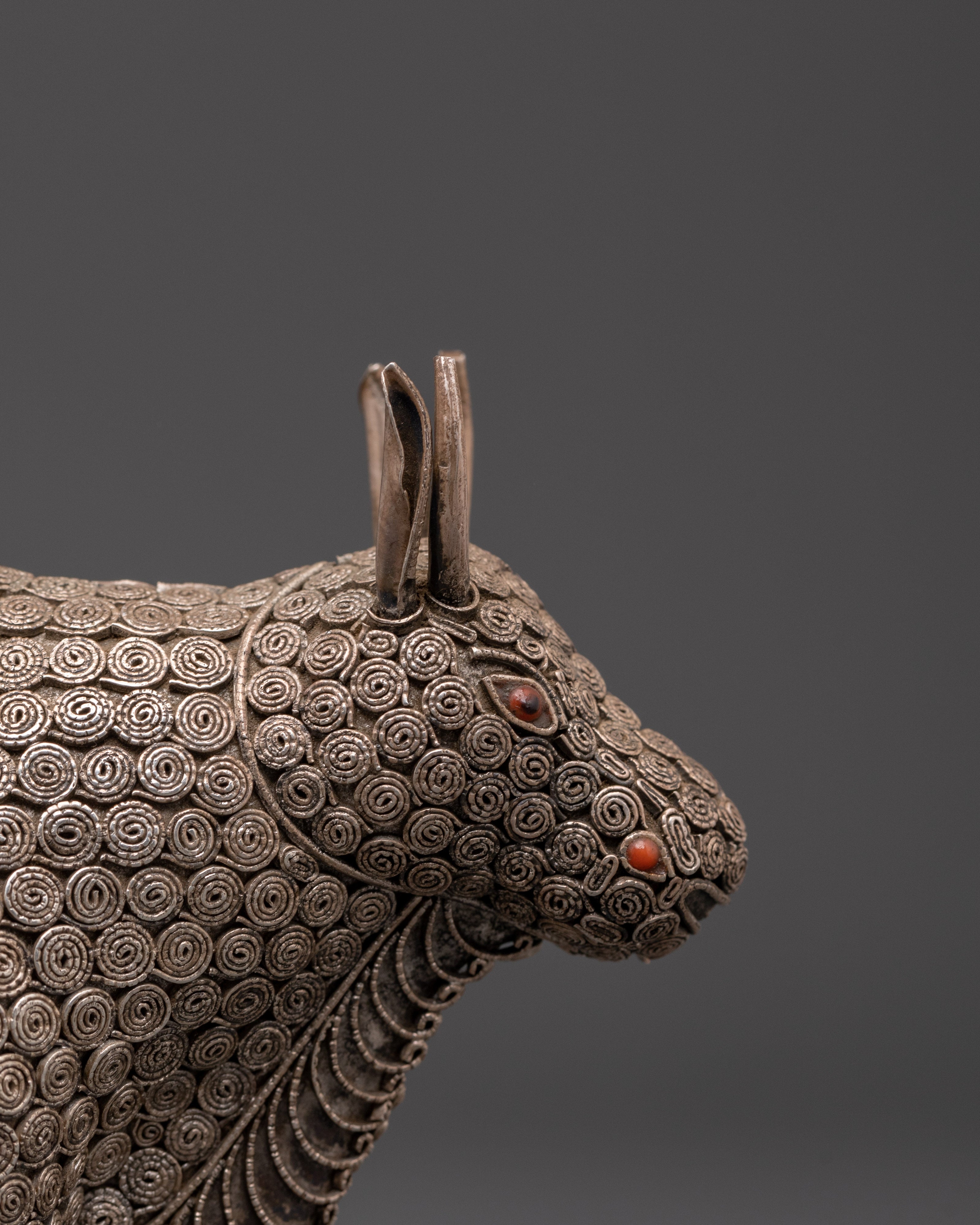 Handcrafted Bull Figurine | Silver-Plated Bull Sculpture with Coral and Turquoise Inlays