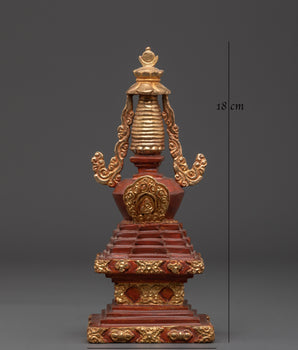 Gold-Plated Copper Stupa With Statue | Sacred Stupa for Shrine, Altar
