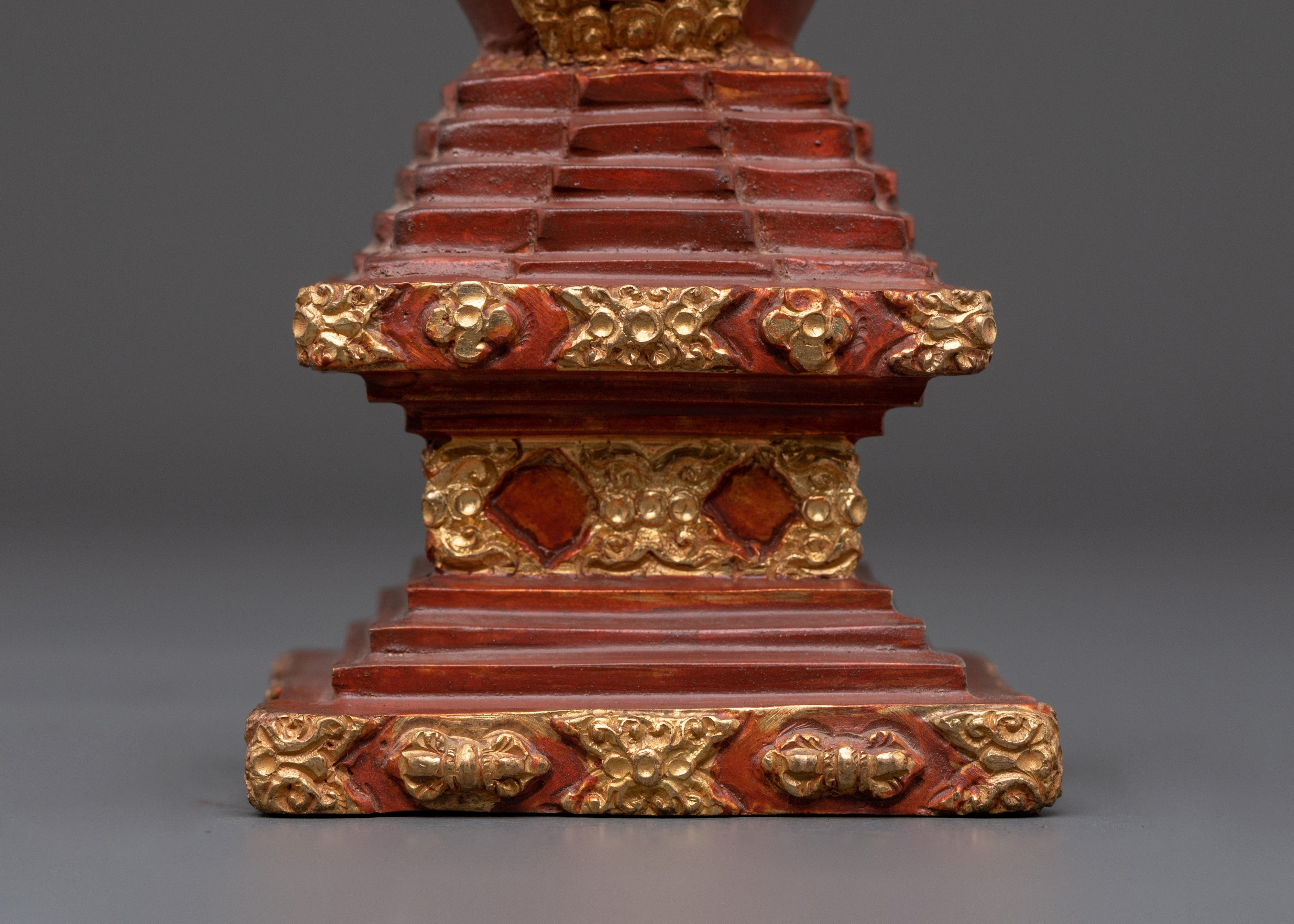Gold-Plated Copper Stupa With Statue | Sacred Stupa for Shrine, Altar