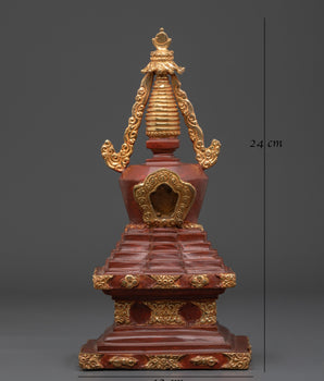 Tibetan Enlightenment Altar Stupa | Gold Plated Buddhist Shrine for Meditation