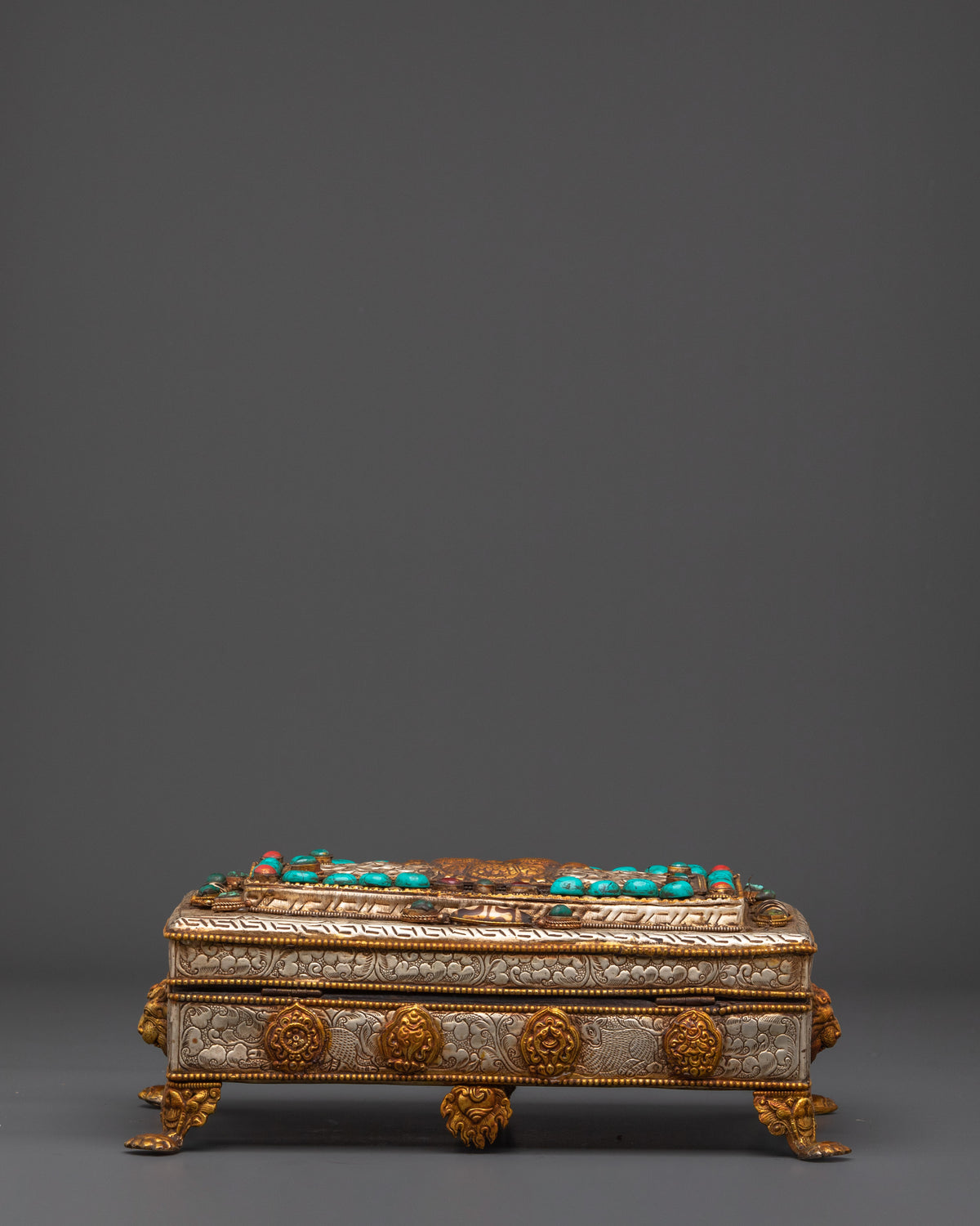Coral and Turquoise Inlaid Treasure Box | Jewelry Box