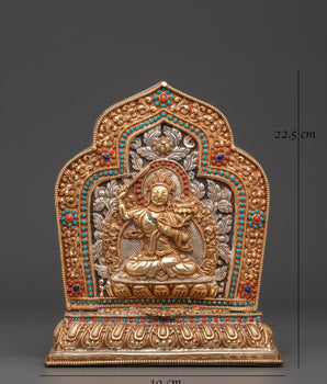 Handmade Tibetan Ghau Box with Manjushri | Copper & Gold Plated Tibetan Altar Box