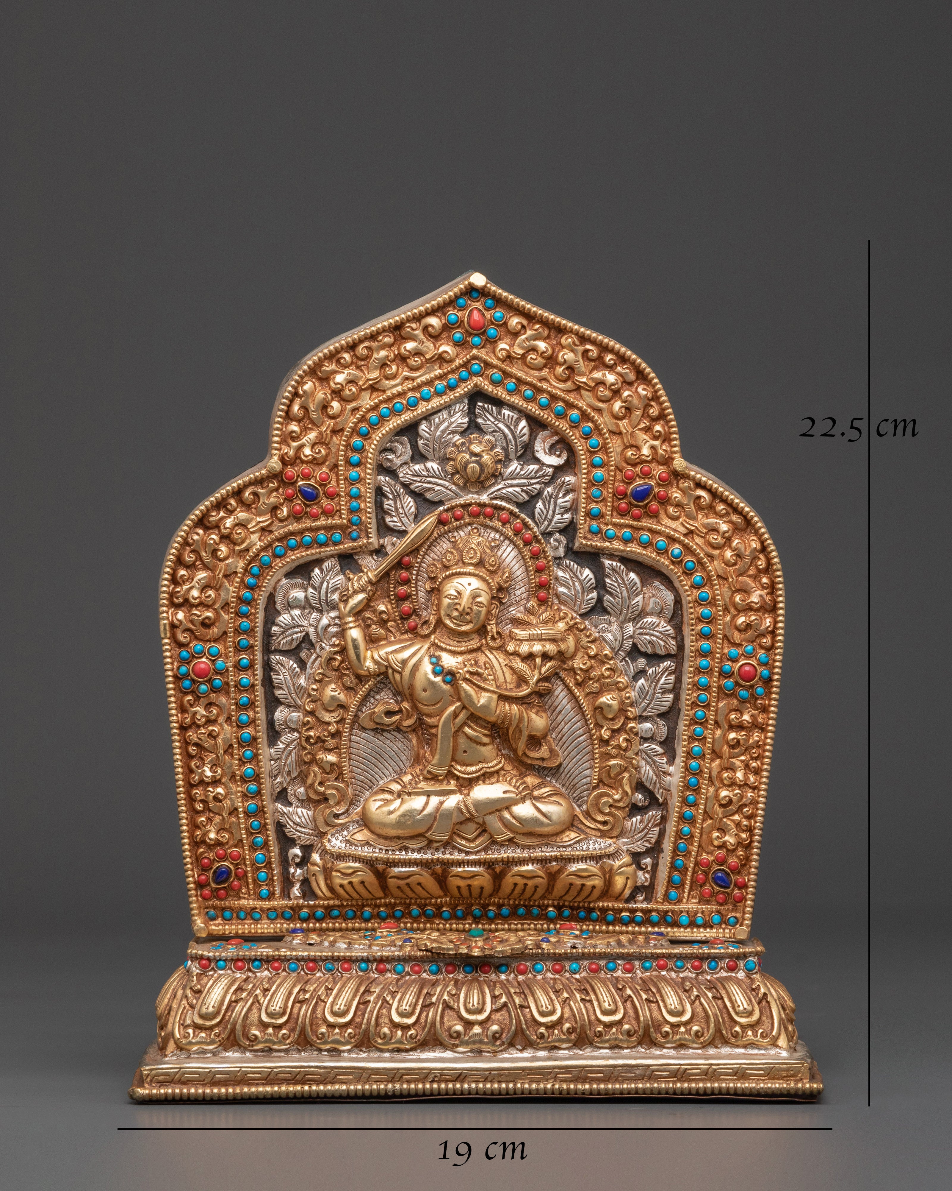 Handmade Tibetan Ghau Box with Manjushri | Copper & Gold Plated Tibetan Altar Box