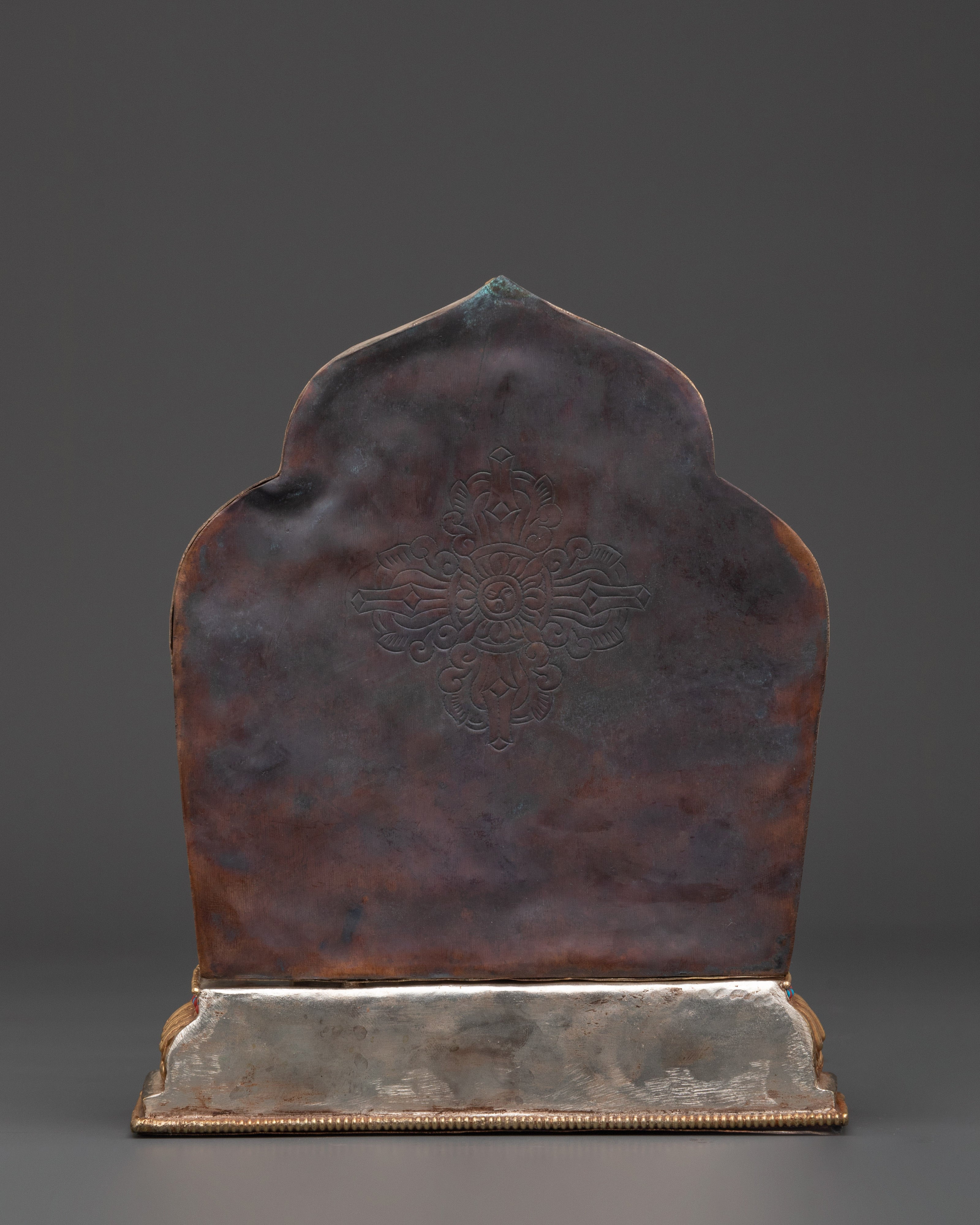 Handmade Tibetan Ghau Box with Manjushri | Copper & Gold Plated Tibetan Altar Box