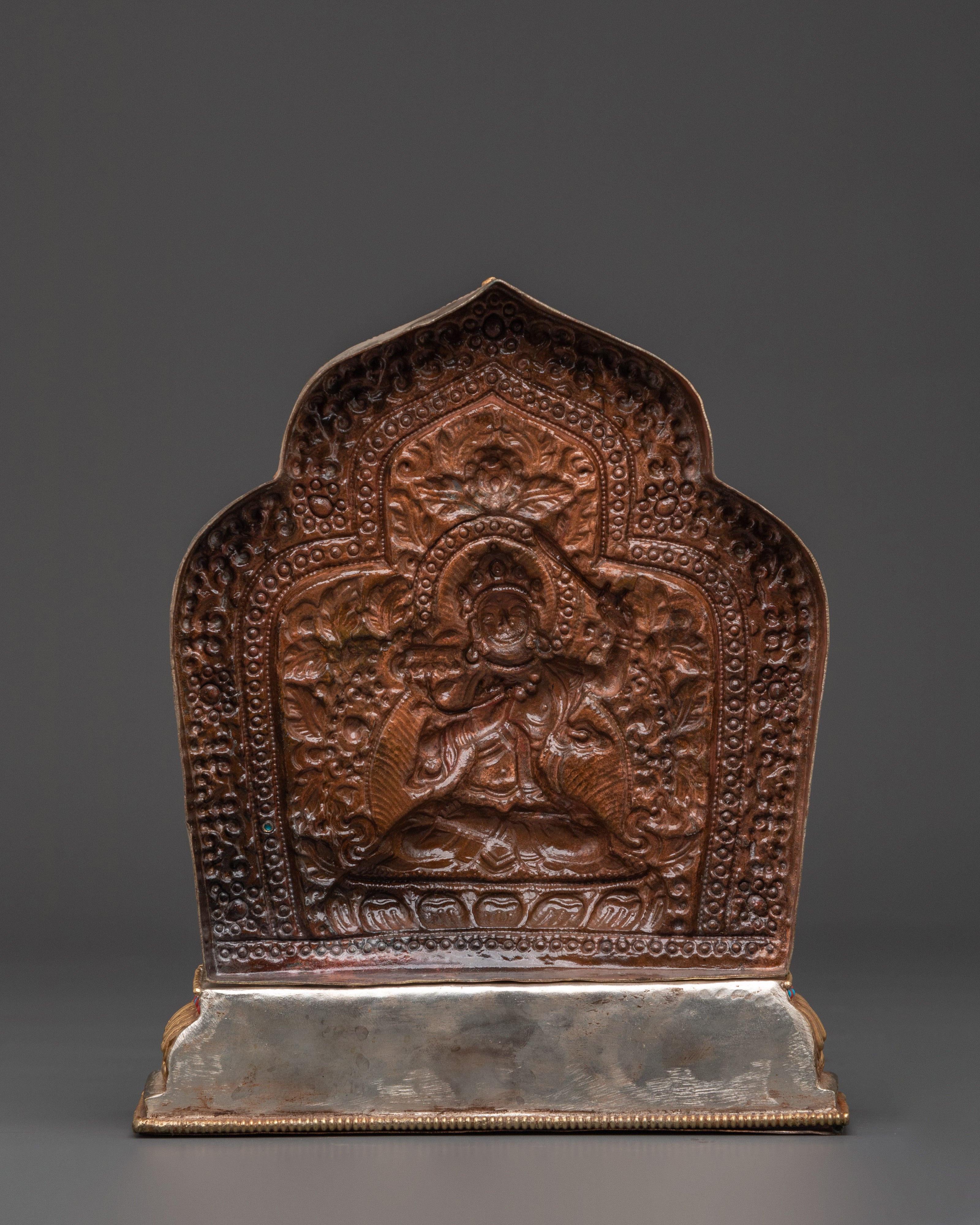 Handmade Tibetan Ghau Box with Manjushri | Copper & Gold Plated Tibetan Altar Box