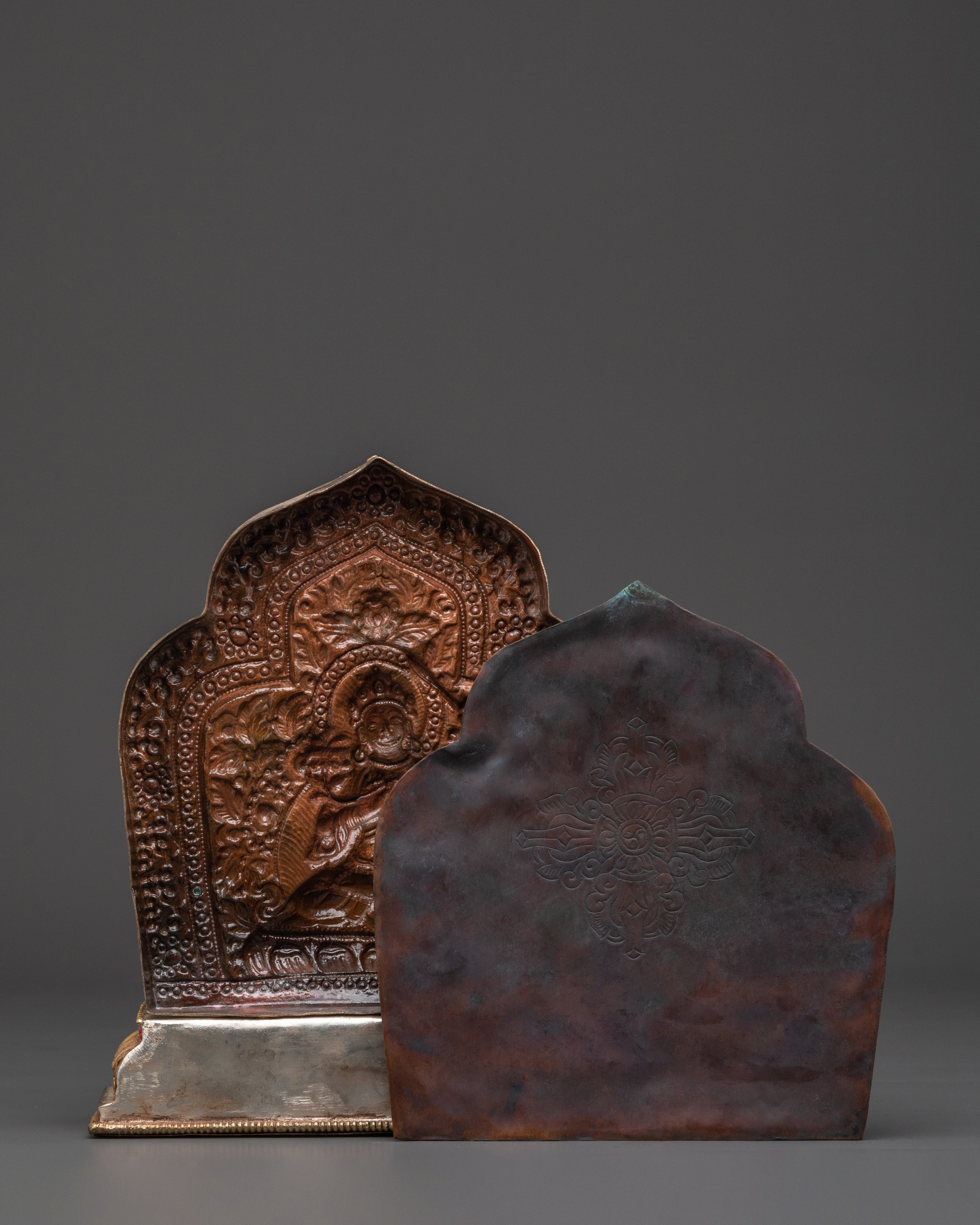 Handmade Tibetan Ghau Box with Manjushri | Copper & Gold Plated Tibetan Altar Box