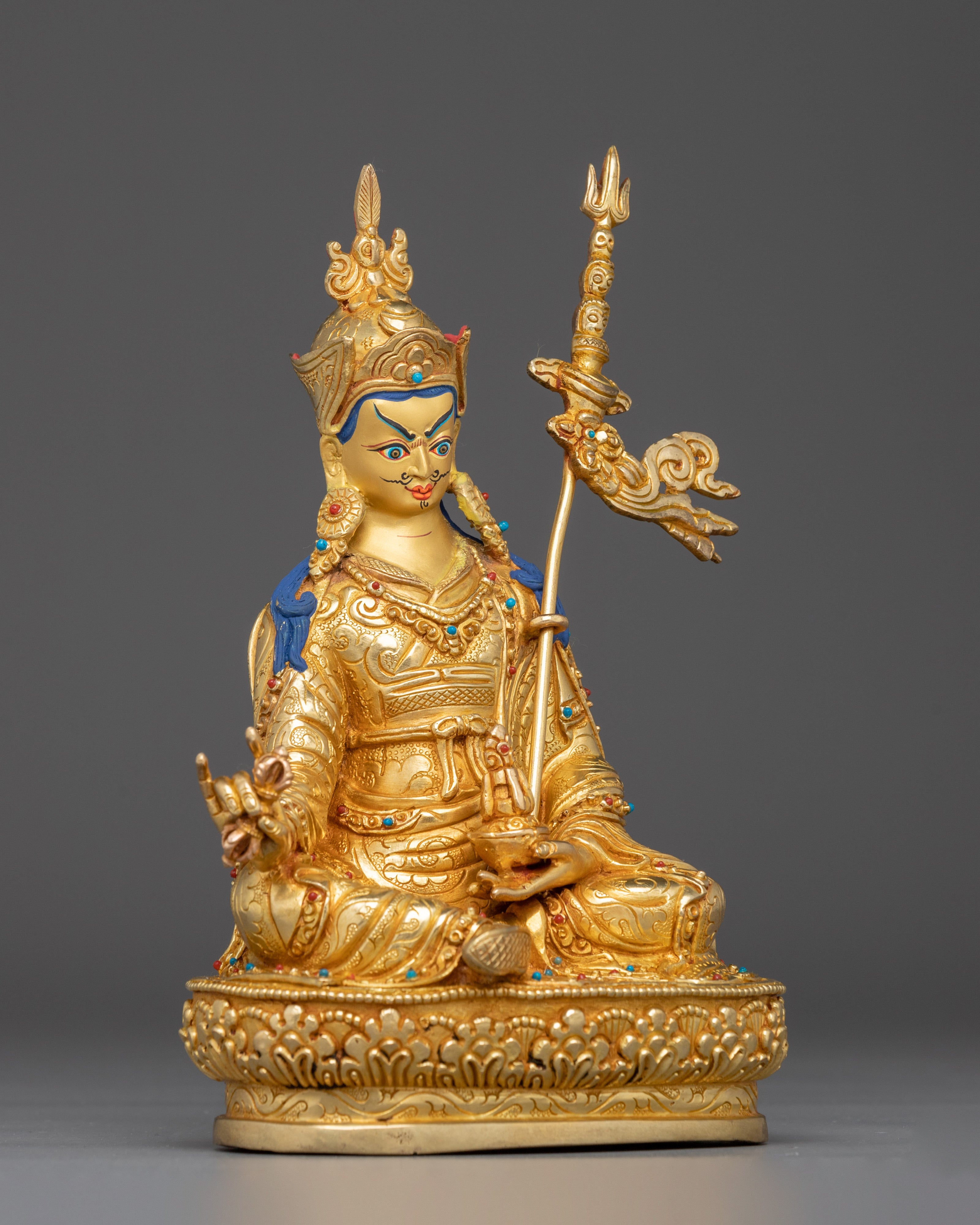 Buddhist Master Padmasambhava Statue | Handcrafted Gold Plated Guru Rinpoche Figure