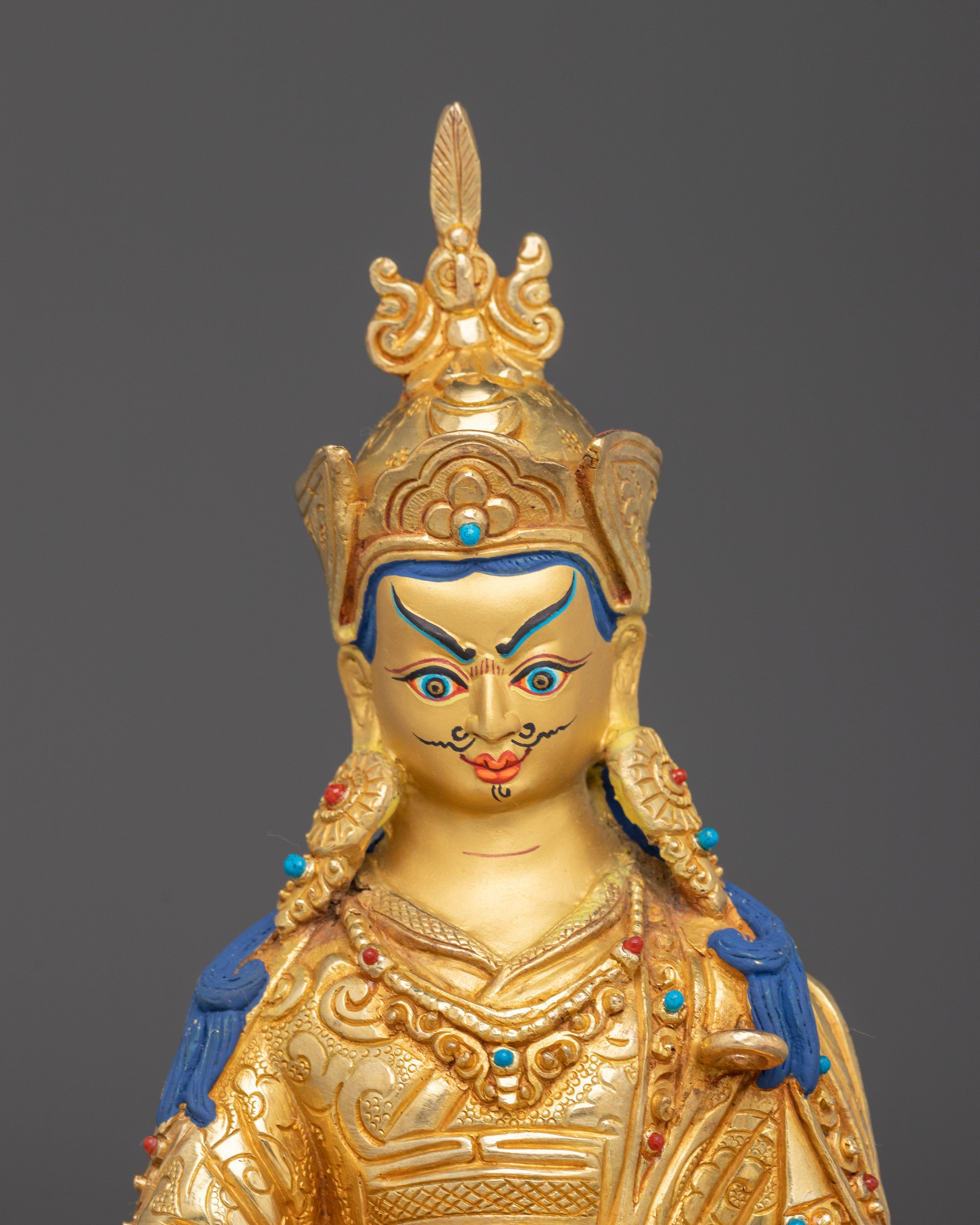 Buddhist Master Padmasambhava Statue | Handcrafted Gold Plated Guru Rinpoche Figure