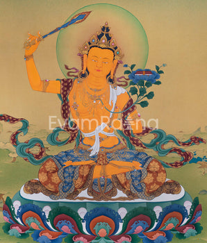 Wisdom Deity Manjushri Canvas Print | Manjushri Thangka Print for Enlightenment | Buddhist Home Decor