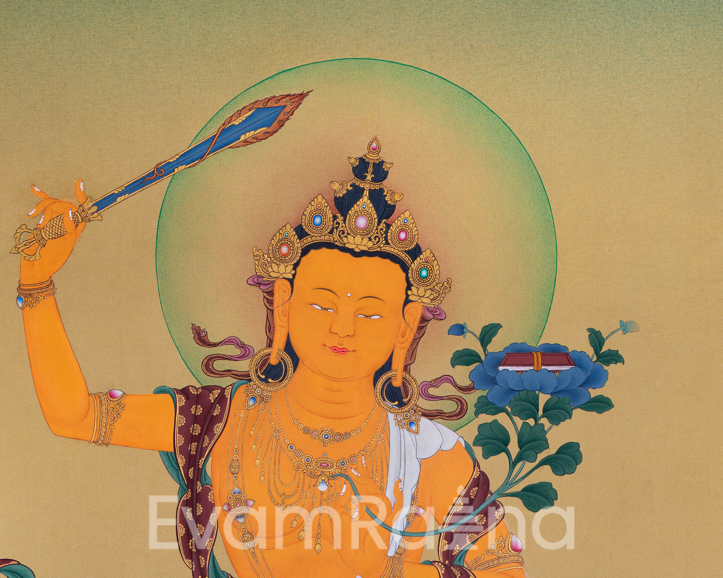 Wisdom Deity Manjushri Canvas Print | Manjushri Thangka Print for Enlightenment | Buddhist Home Decor