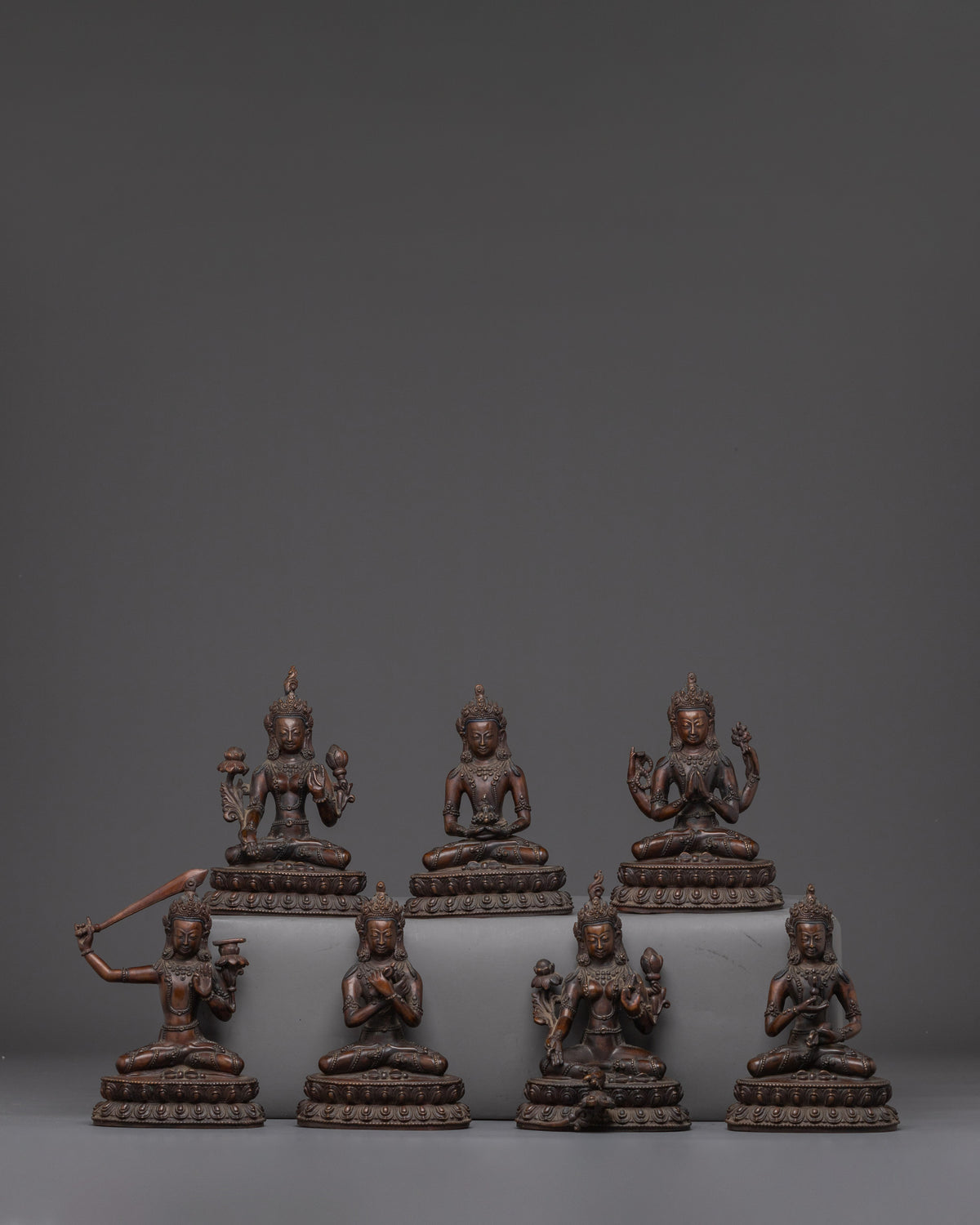 Oxidized Copper Bodhisattva Statue Se