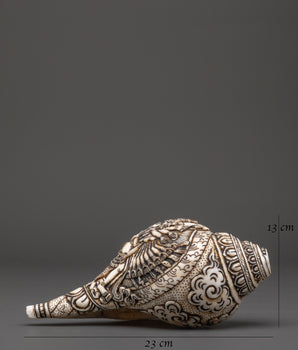 Traditional Kalachakra Engraved Buddhist Conch | Sacred Ritual Conch for Meditation