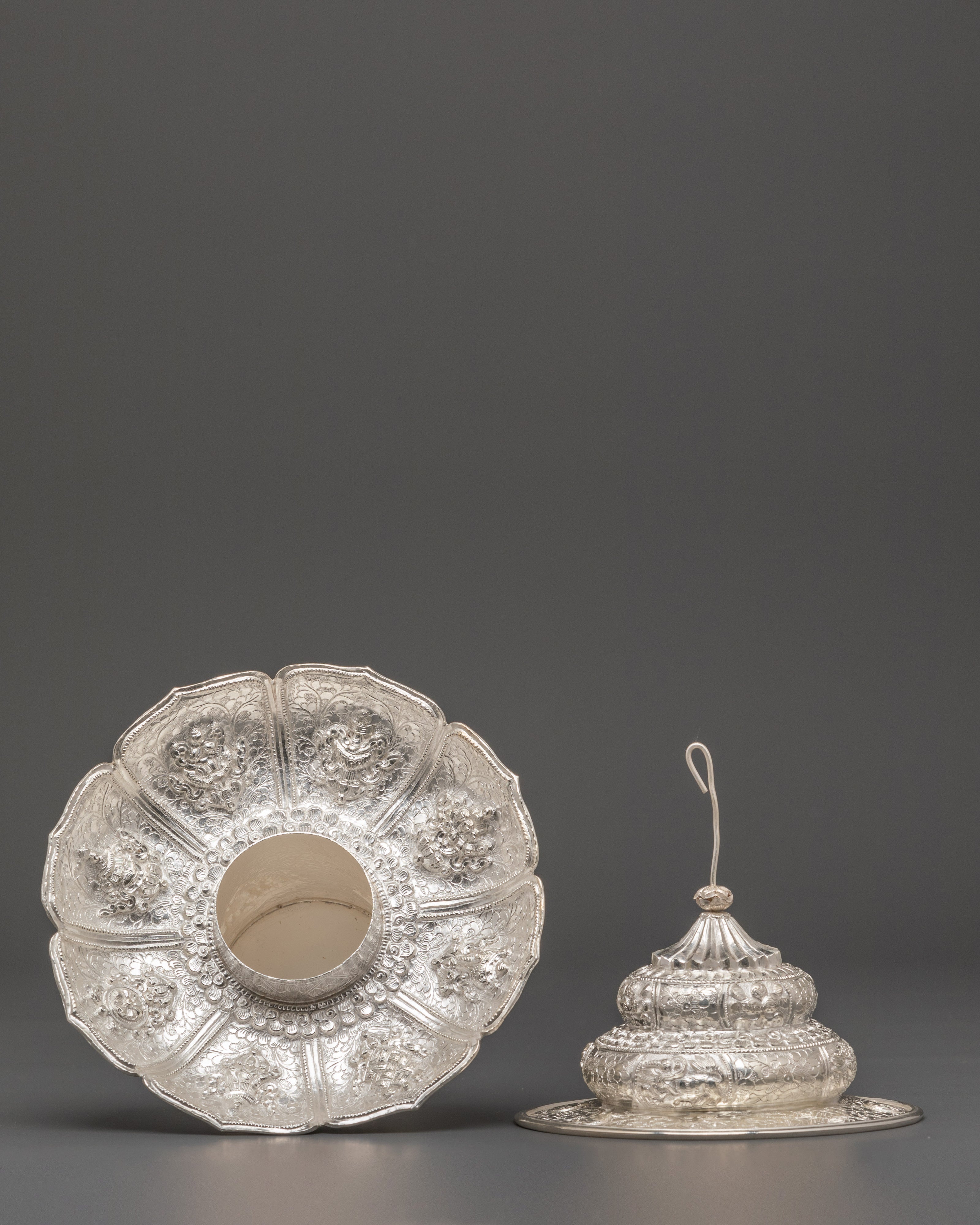 Himalayan Ritual Tea Cup with Lid | Tibetan Buddhist Offering Vessel