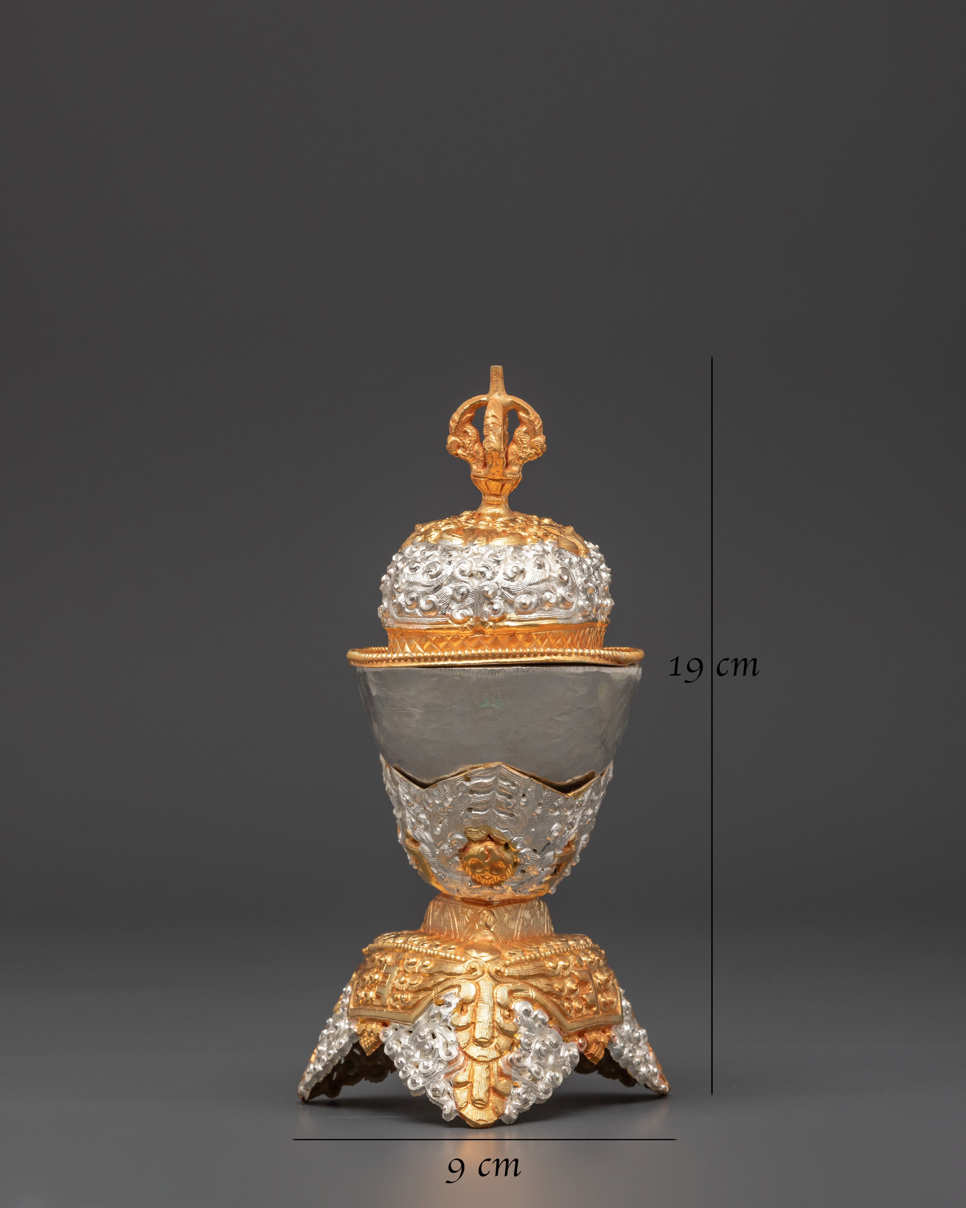 Sacred Buddhist Ceremonial Kapala | Gold, Silver Plated Ritual Skull Cup