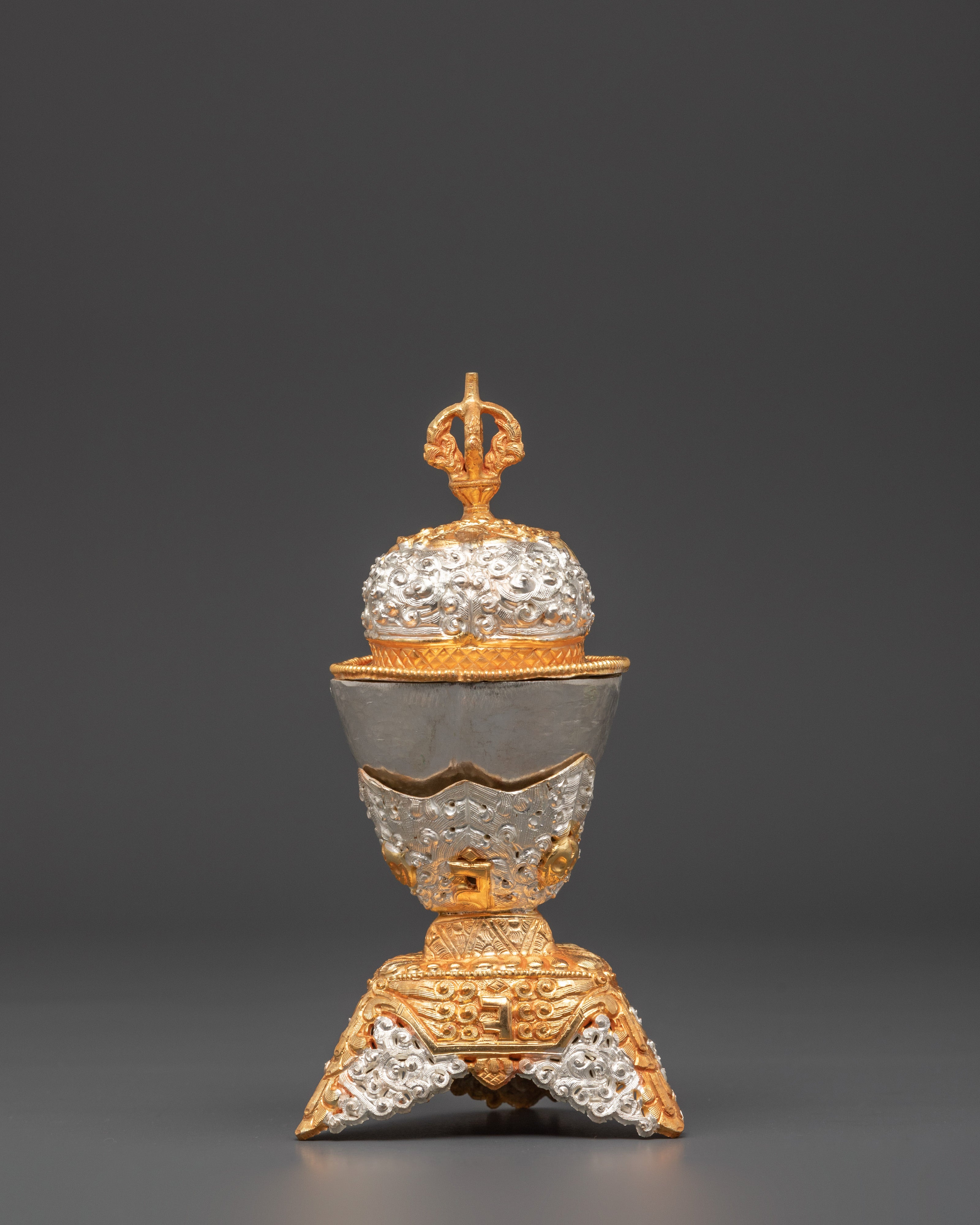 Sacred Buddhist Ceremonial Kapala | Gold, Silver Plated Ritual Skull Cup