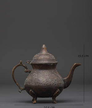 Copper Crafted Tea Pot |Tea Pot with Hand Carved Peacock Design