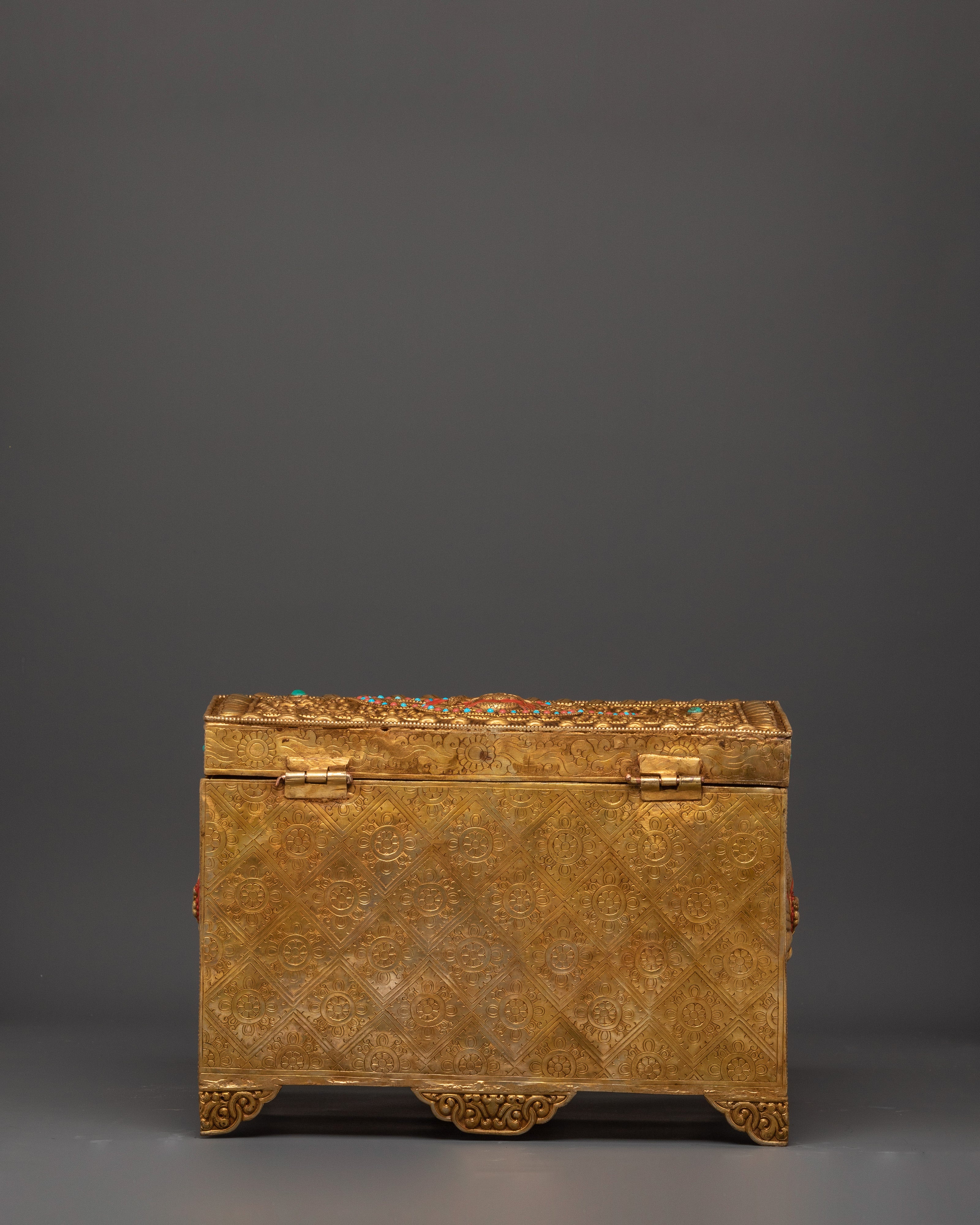 Decorative Treasure Box | Copper Treasure Box with Turquoise and Coral Inlays