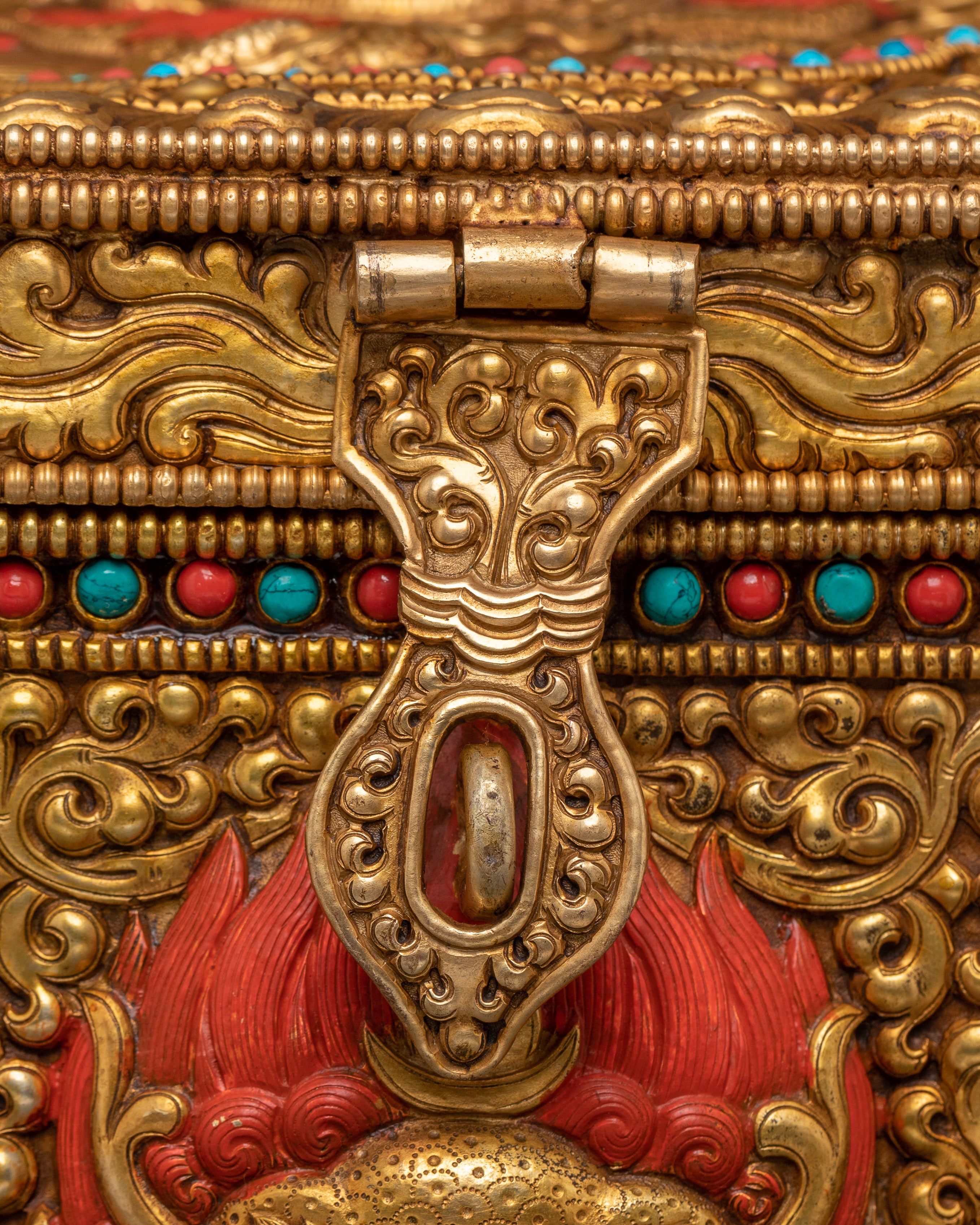 Decorative Treasure Box | Copper Treasure Box with Turquoise and Coral Inlays