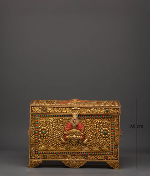 Decorative Treasure Box | Copper Treasure Box with Turquoise and Coral Inlays