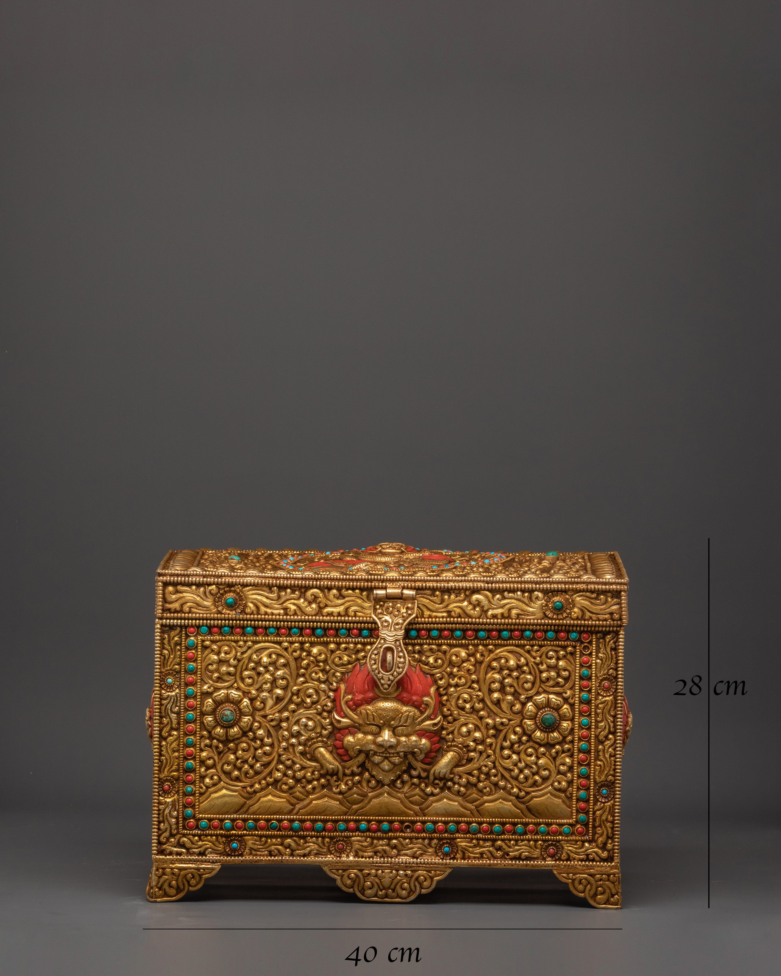 Decorative Treasure Box | Copper Treasure Box with Turquoise and Coral Inlays