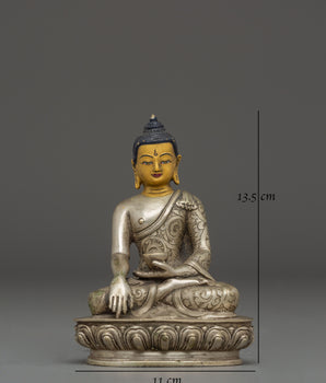 Handcrafted Shakyamuni Buddha Silver Plated Statue | Sacred Decor