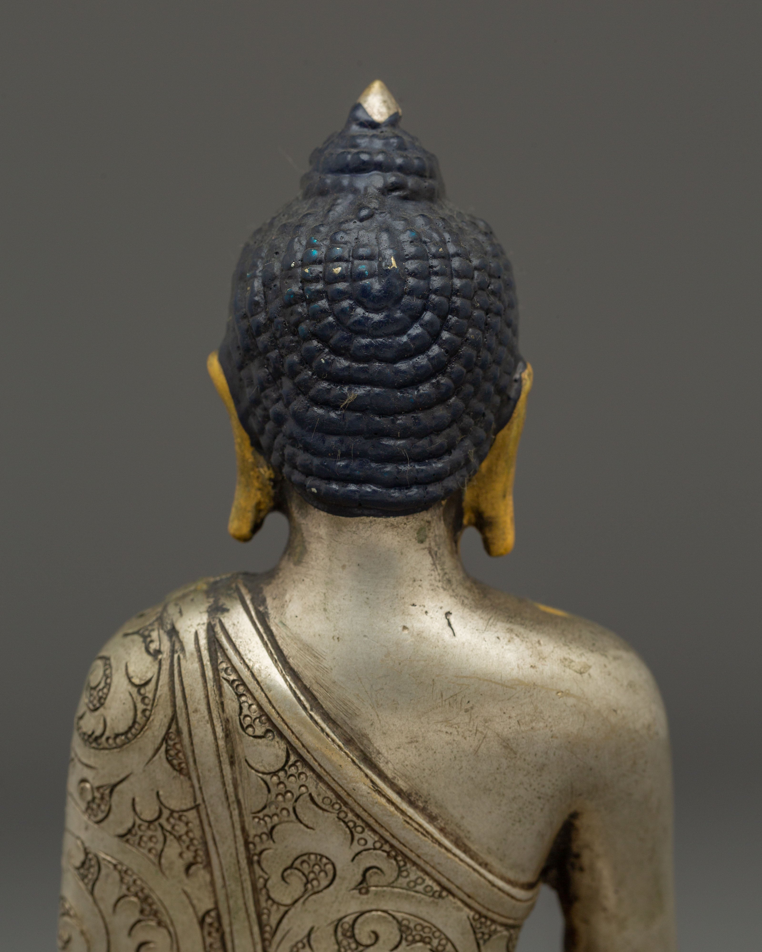 Handcrafted Shakyamuni Buddha Silver Plated Statue | Sacred Decor