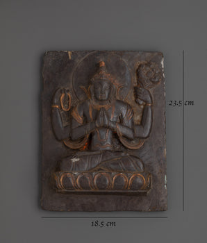 Handcrafted Chenrezig Stone Carving | Tibetan Buddha Relief Art