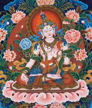 Newari Style White Tara Print | Traditional Artwork of Newari Wall Hanging