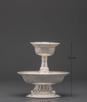Tibetan Serkyem Cup Set | Silver Ritual Offering Set for Ceremonies
