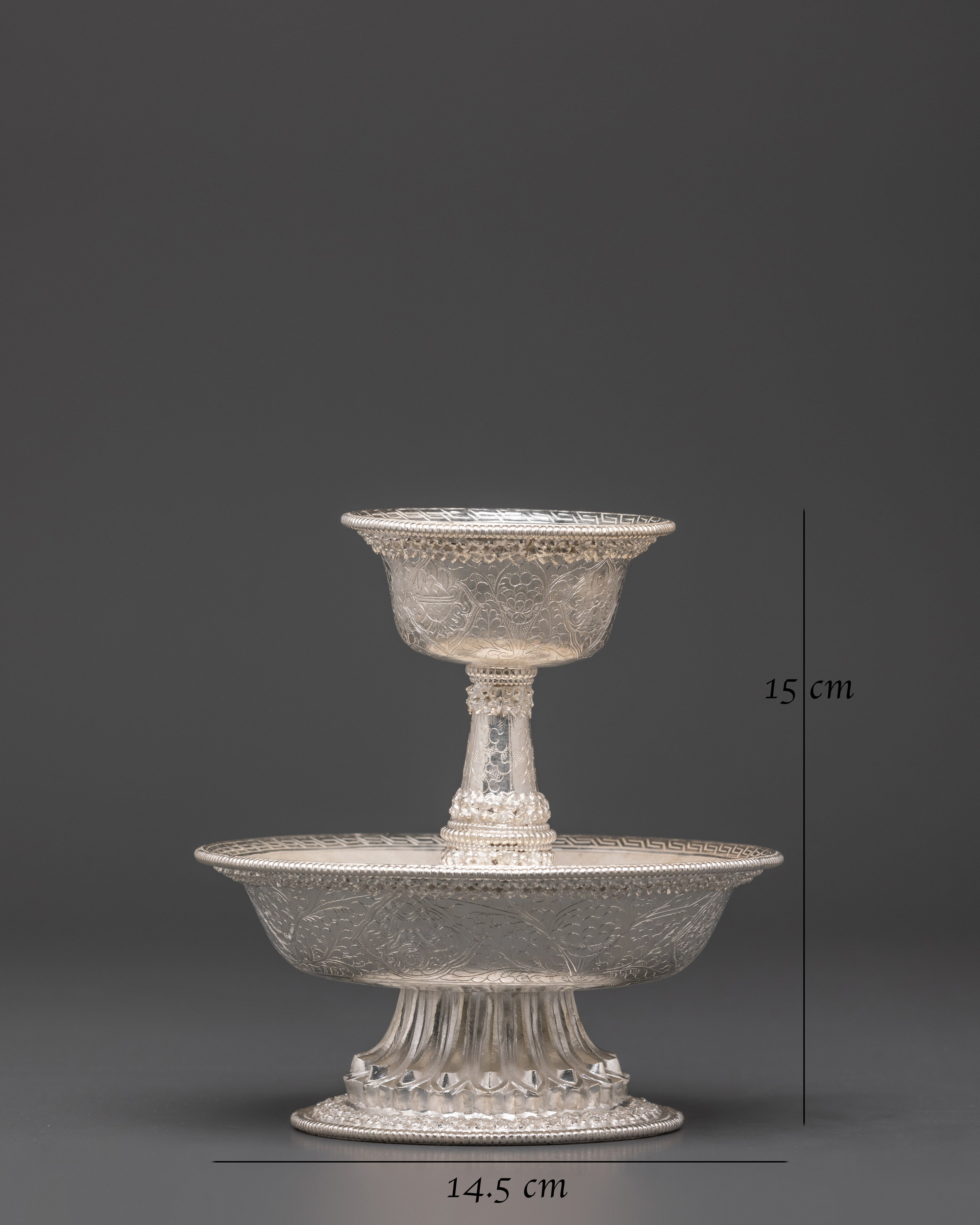Tibetan Serkyem Cup Set | Silver Ritual Offering Set for Ceremonies