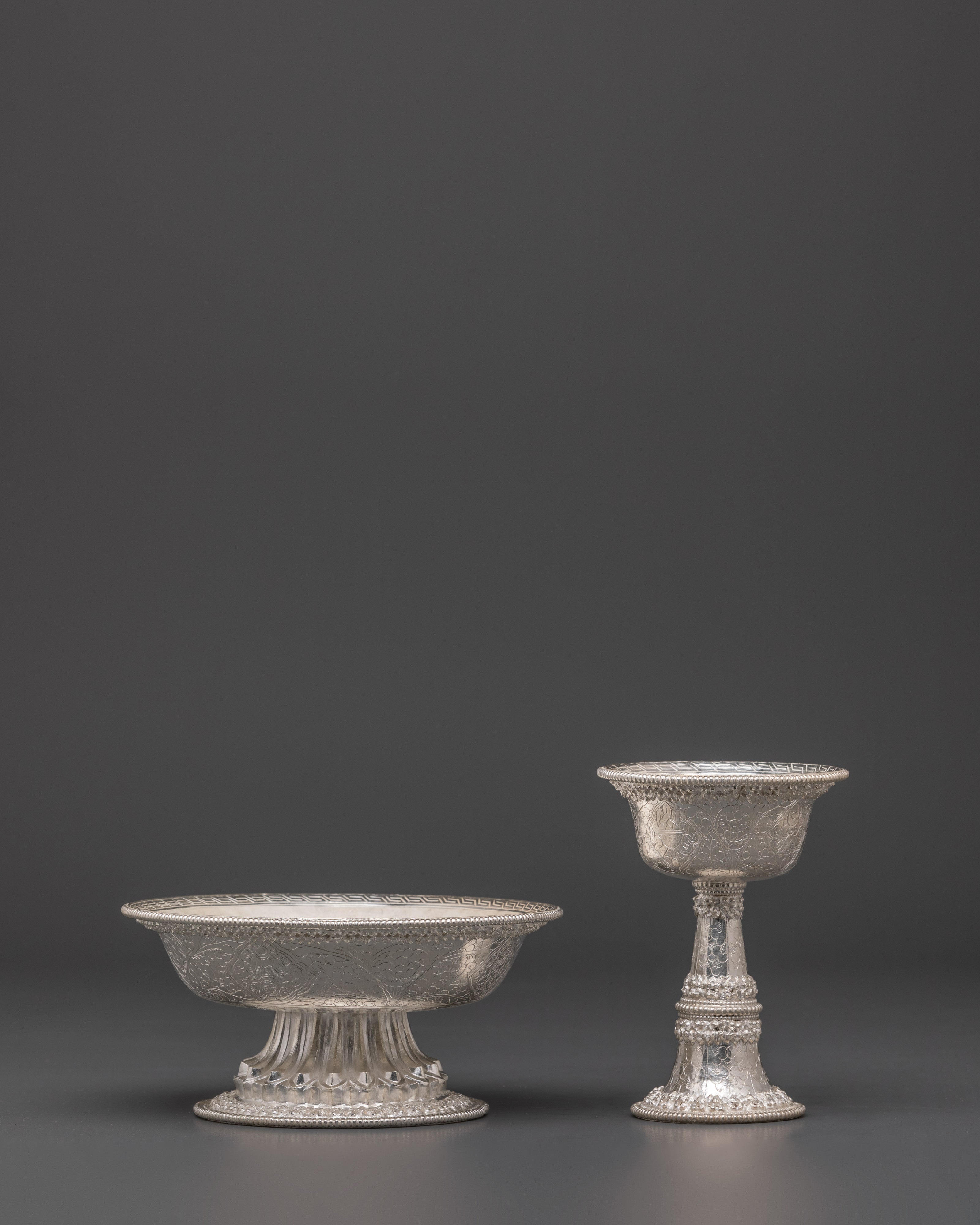 Tibetan Serkyem Cup Set | Silver Ritual Offering Set for Ceremonies