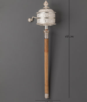 Handcrafted Silver Prayer Wheel | Tibetan Buddhist Ritual Wheel