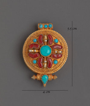 Handcrafted Golden Ghau Box Locket With Turquoise | Made in Nepal