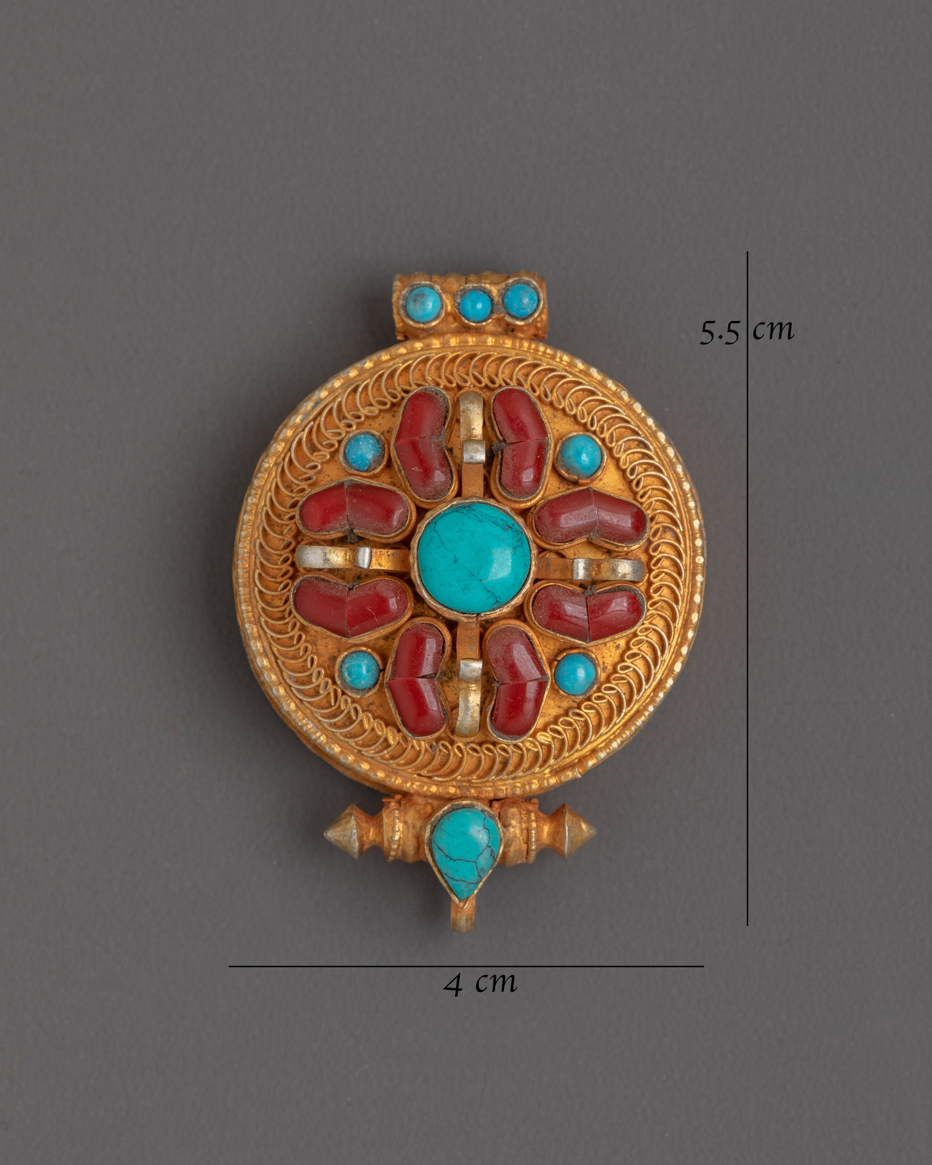 Handcrafted Golden Ghau Box Locket With Turquoise | Made in Nepal