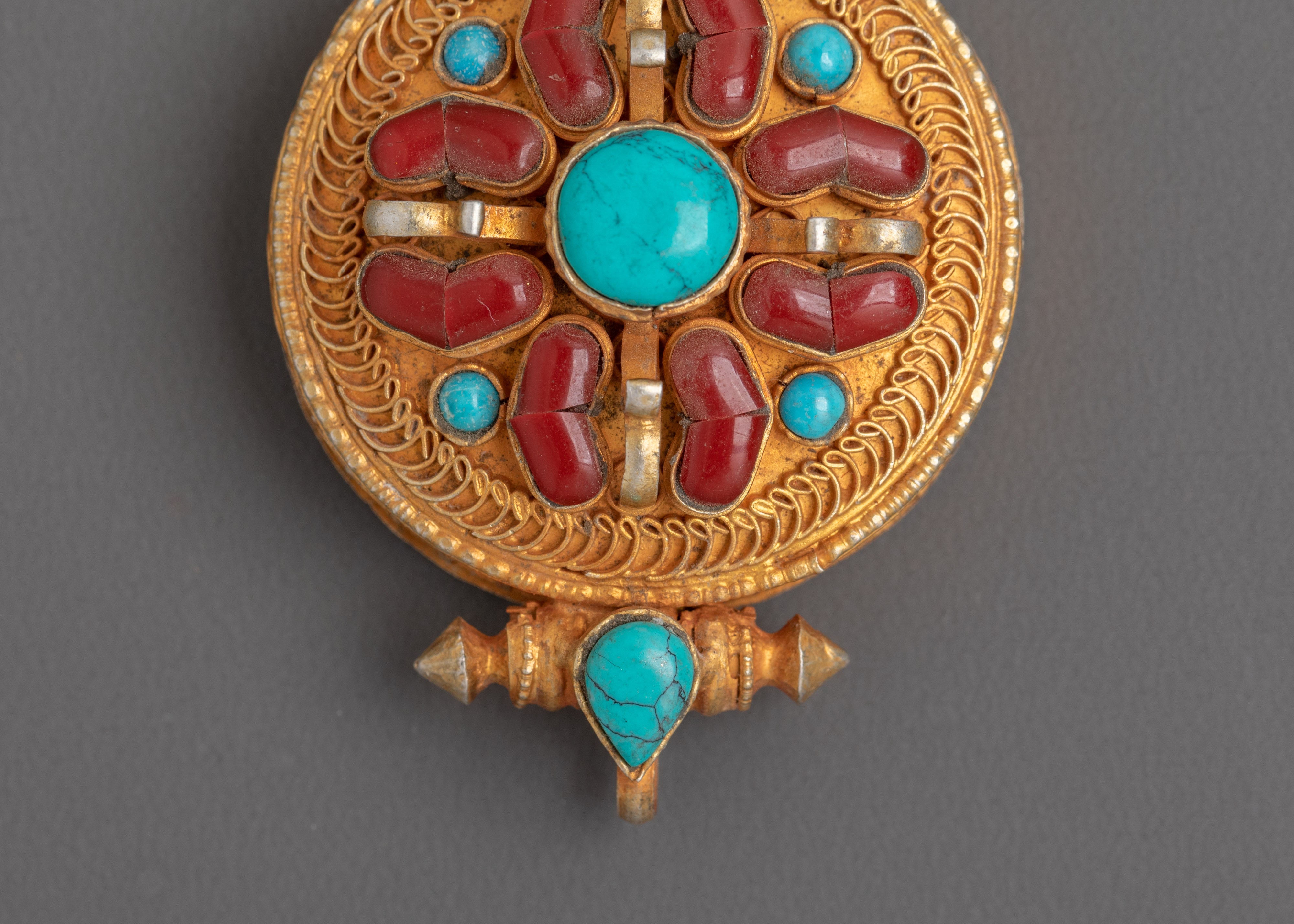 Handcrafted Golden Ghau Box Locket With Turquoise | Made in Nepal