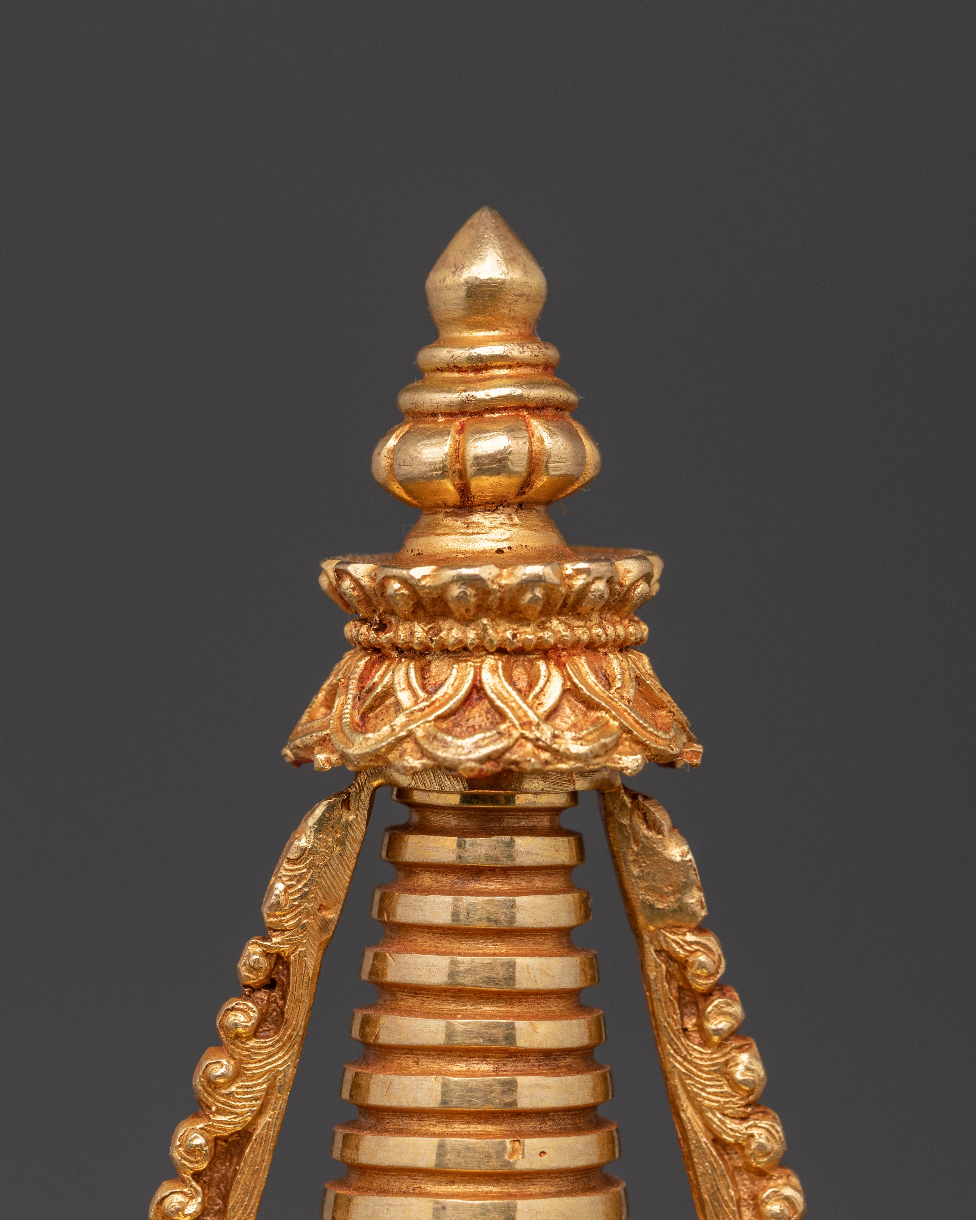 Buddhist Stupa Altar Decoration | Gold Plated & Turquoise Stones Inlaid