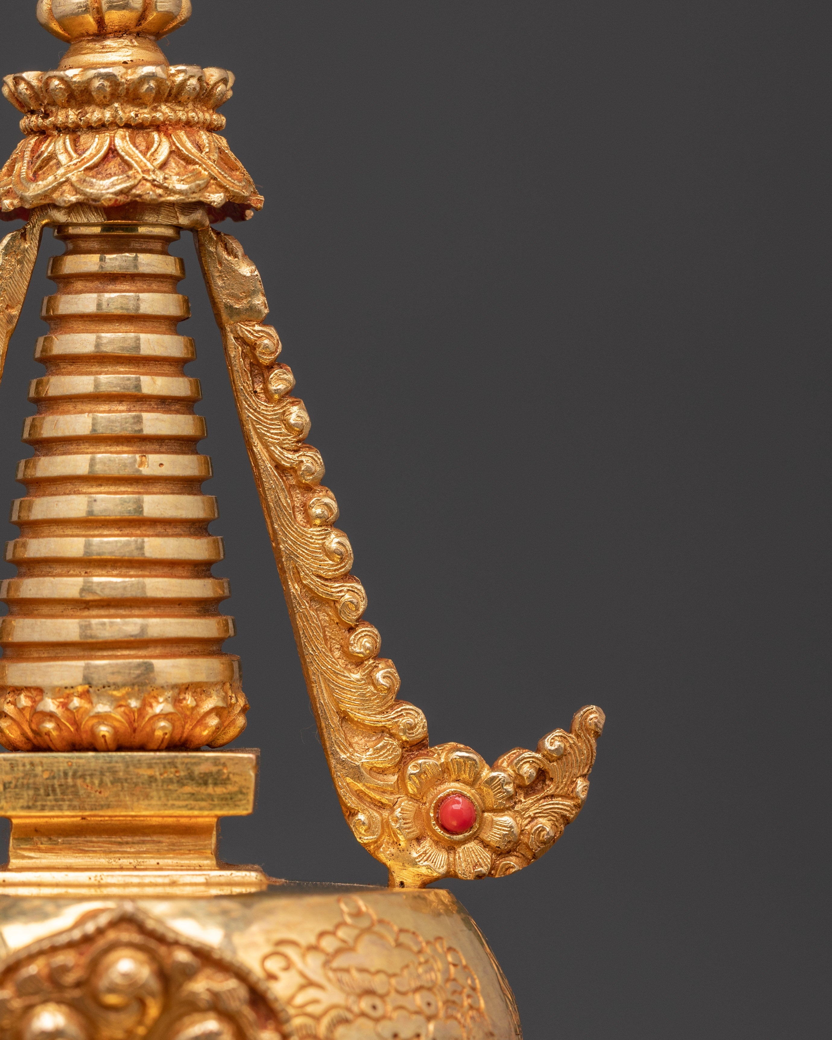 Buddhist Stupa Altar Decoration | Gold Plated & Turquoise Stones Inlaid
