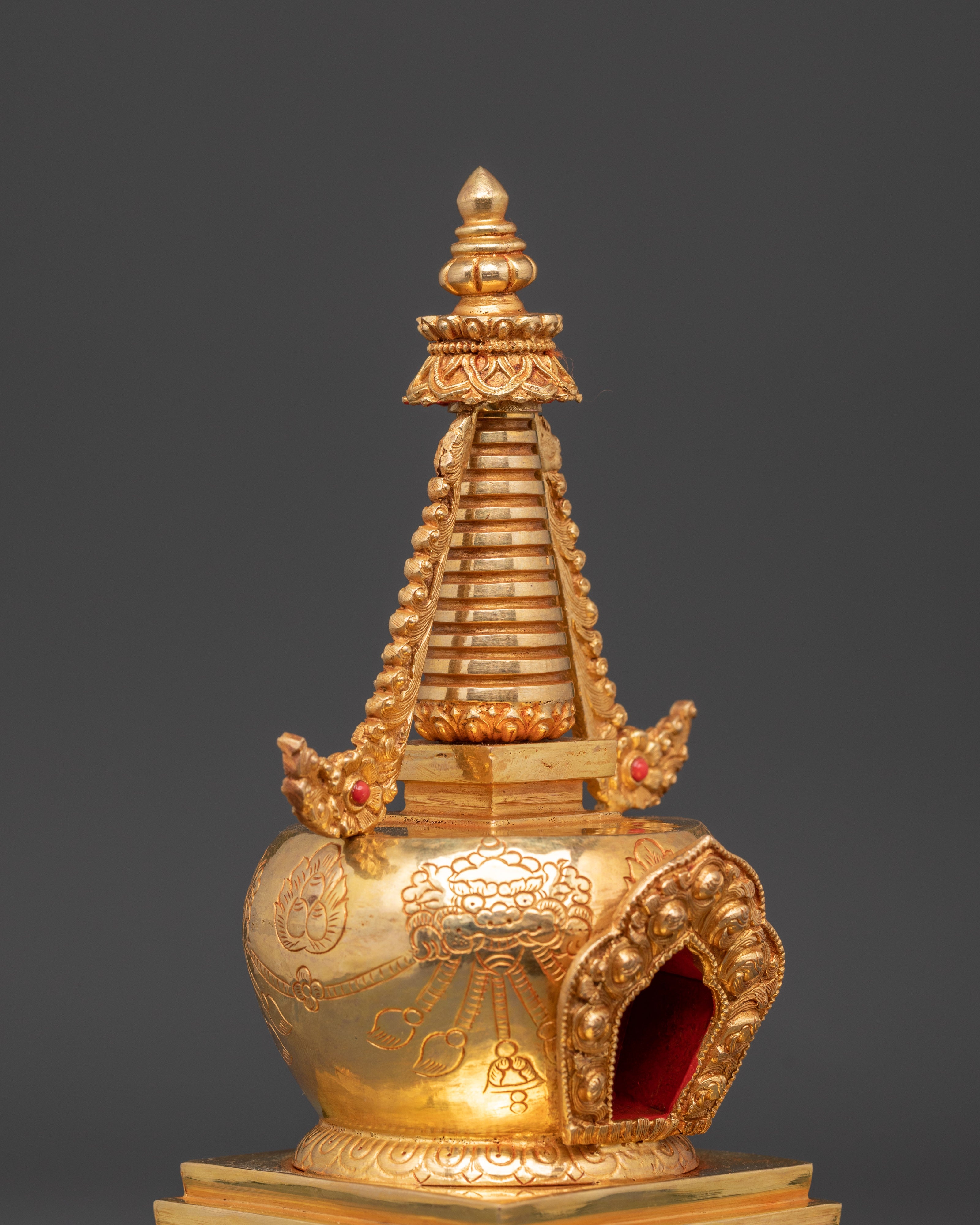 Buddhist Stupa Altar Decoration | Gold Plated & Turquoise Stones Inlaid