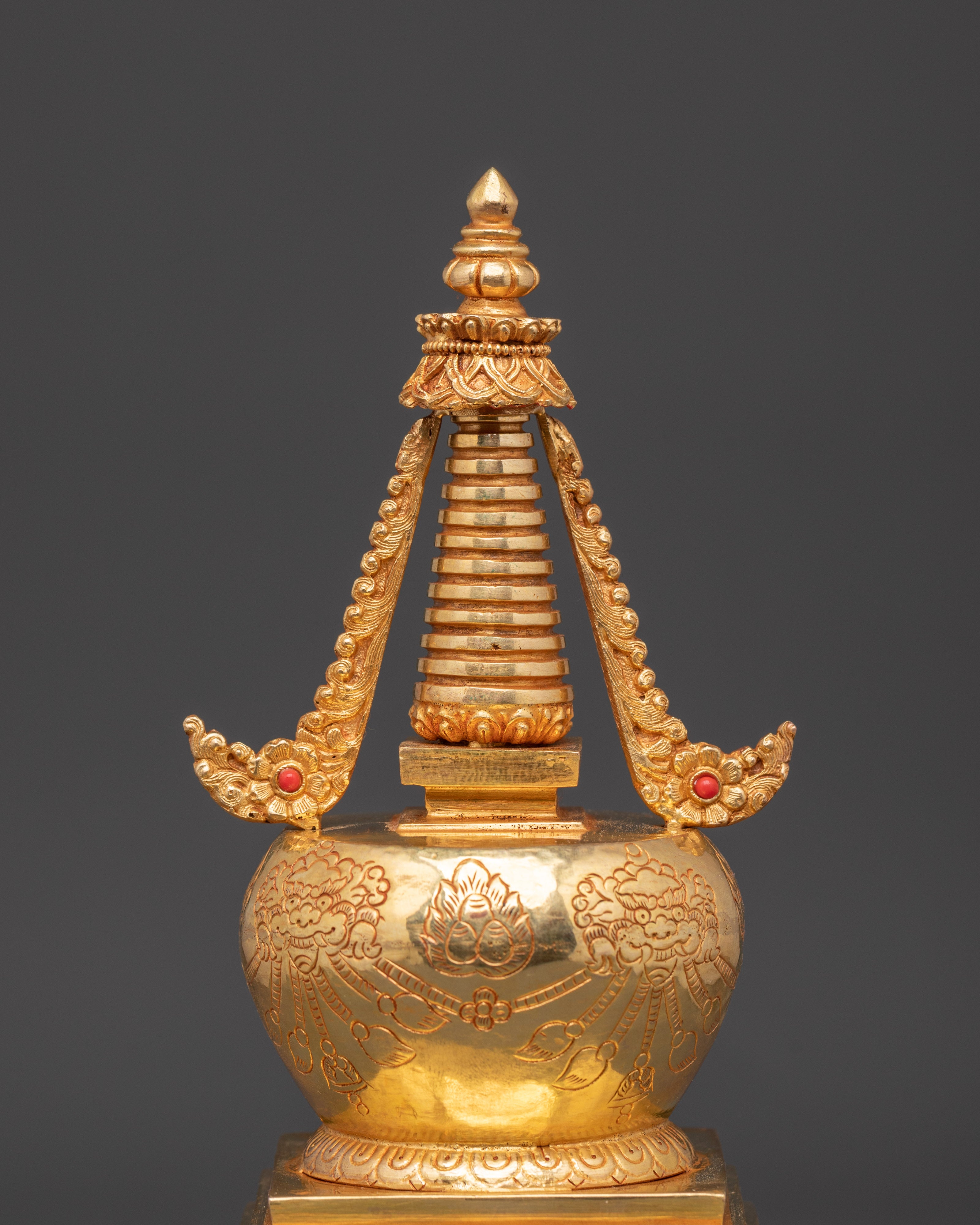 Buddhist Stupa Altar Decoration | Gold Plated & Turquoise Stones Inlaid