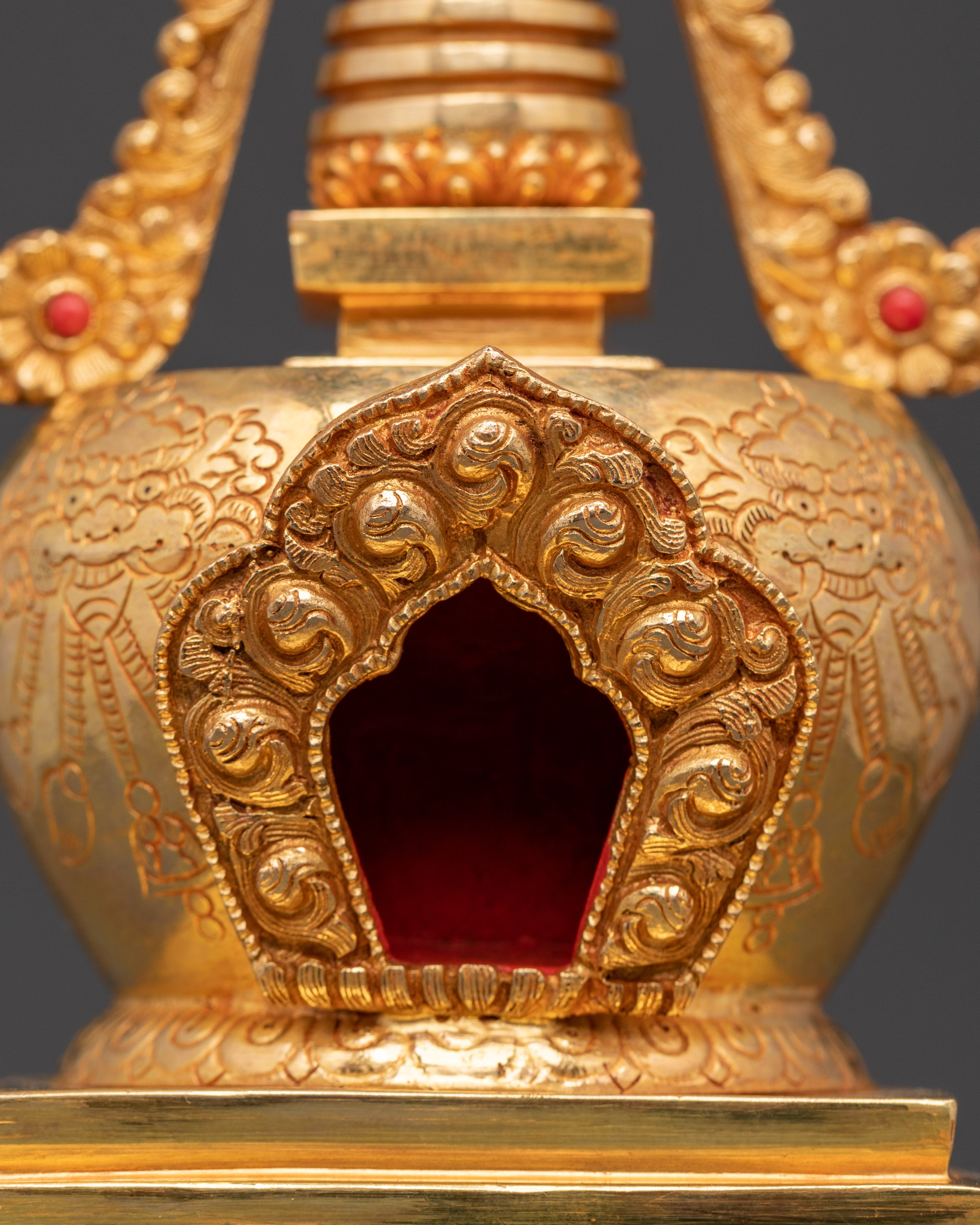 Buddhist Stupa Altar Decoration | Gold Plated & Turquoise Stones Inlaid